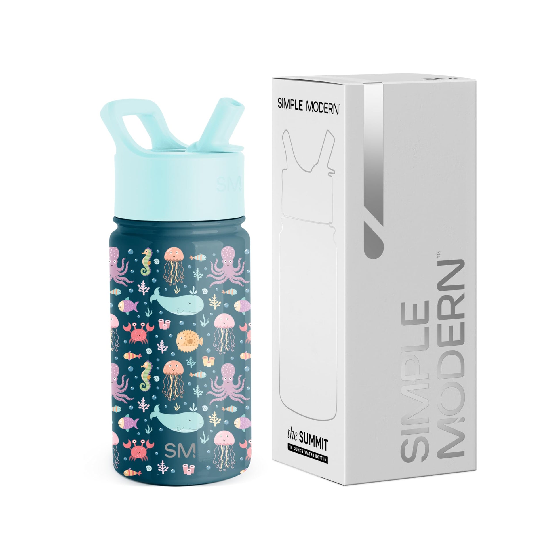 Botella de Agua Simple Modern Under the Sea Acero Inoxidable Aislado 415ml para Niños
