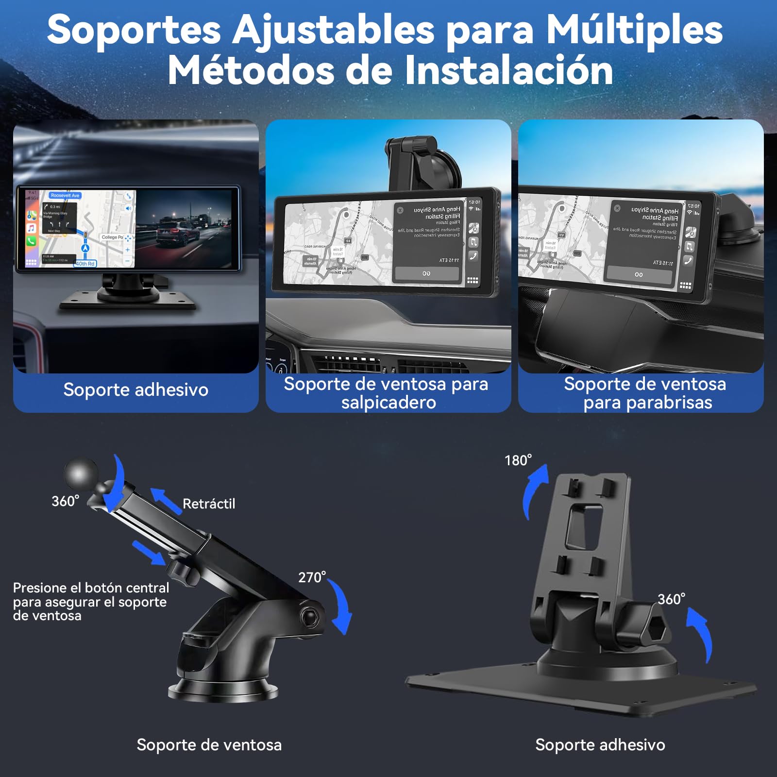 LINGLUCKY 10.26" Autoestéreo para Carro Portátil con Dashcam 2K，CarPlay Inalámbrico, Android Auto, WiFi, GPS, Bluetooth, Mirror Link y Cámara Trasera, Compatible con Todos los Vehículos