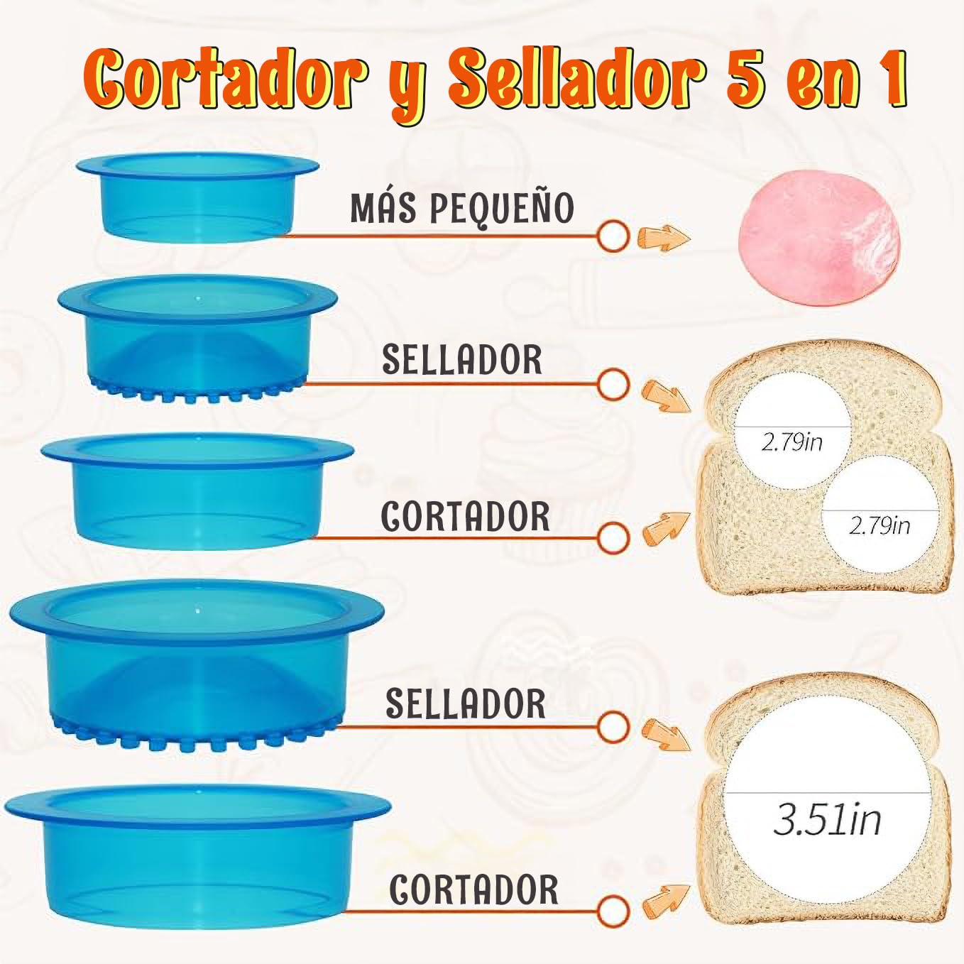 Set de Cortador y Sellador U Chef Azul para Sándwiches y Panqueques sin Corteza para Niños y Niñas