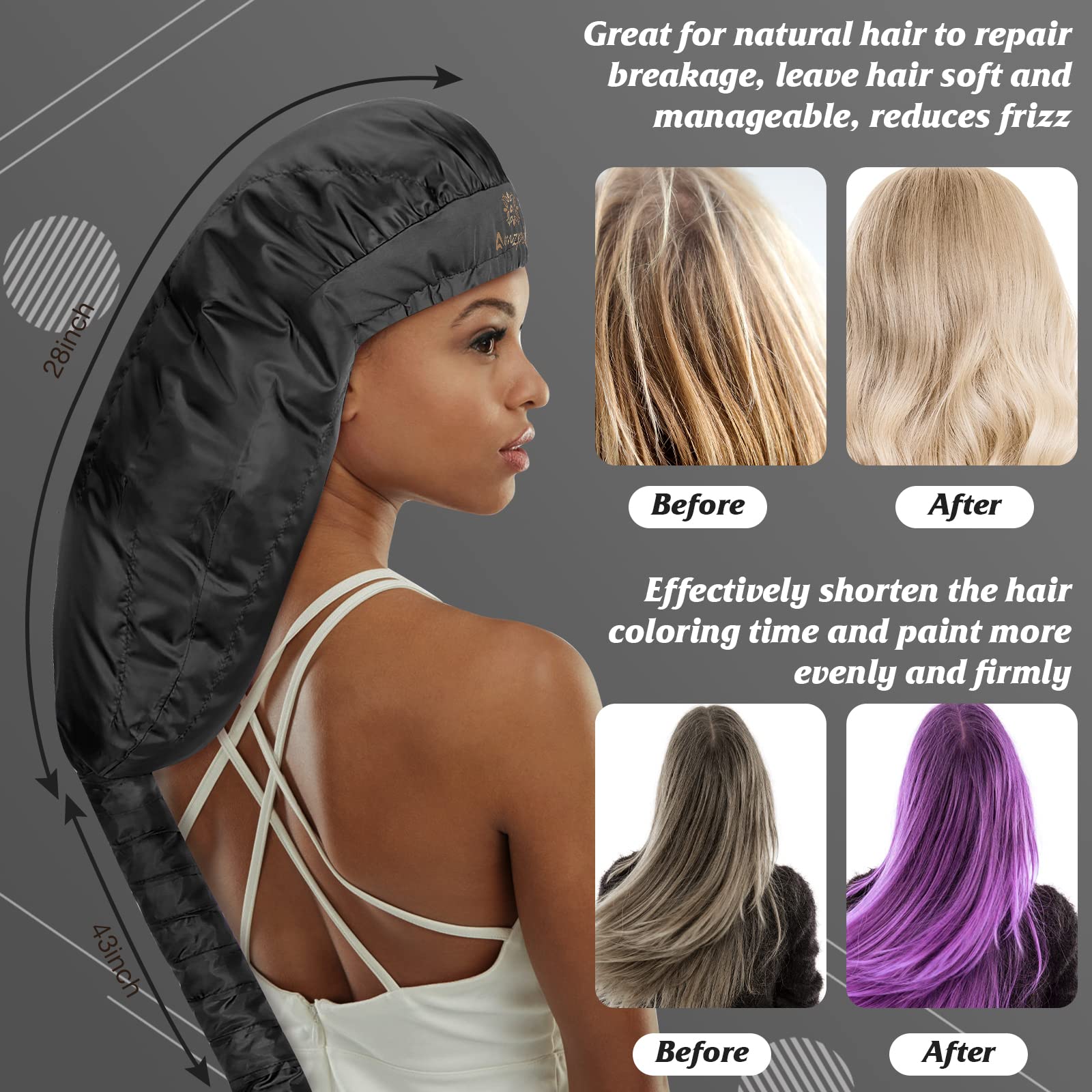 Accesorio Secador Capó Versión Extendida Negro con Diadema que Reduce Calor para Peinar y Rizar