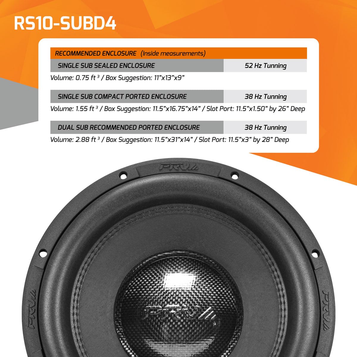 PRV AUDIO 10" Sub D4 de 2000 vatios de potencia máxima Dual 4 Ohm, Xmax de 17.5 mm, RS10-SUBD4, bobina de voz de 2.6 pulgadas, Subwoofer de coche de 10 pulgadas de tonos bajos profundos para sistemas