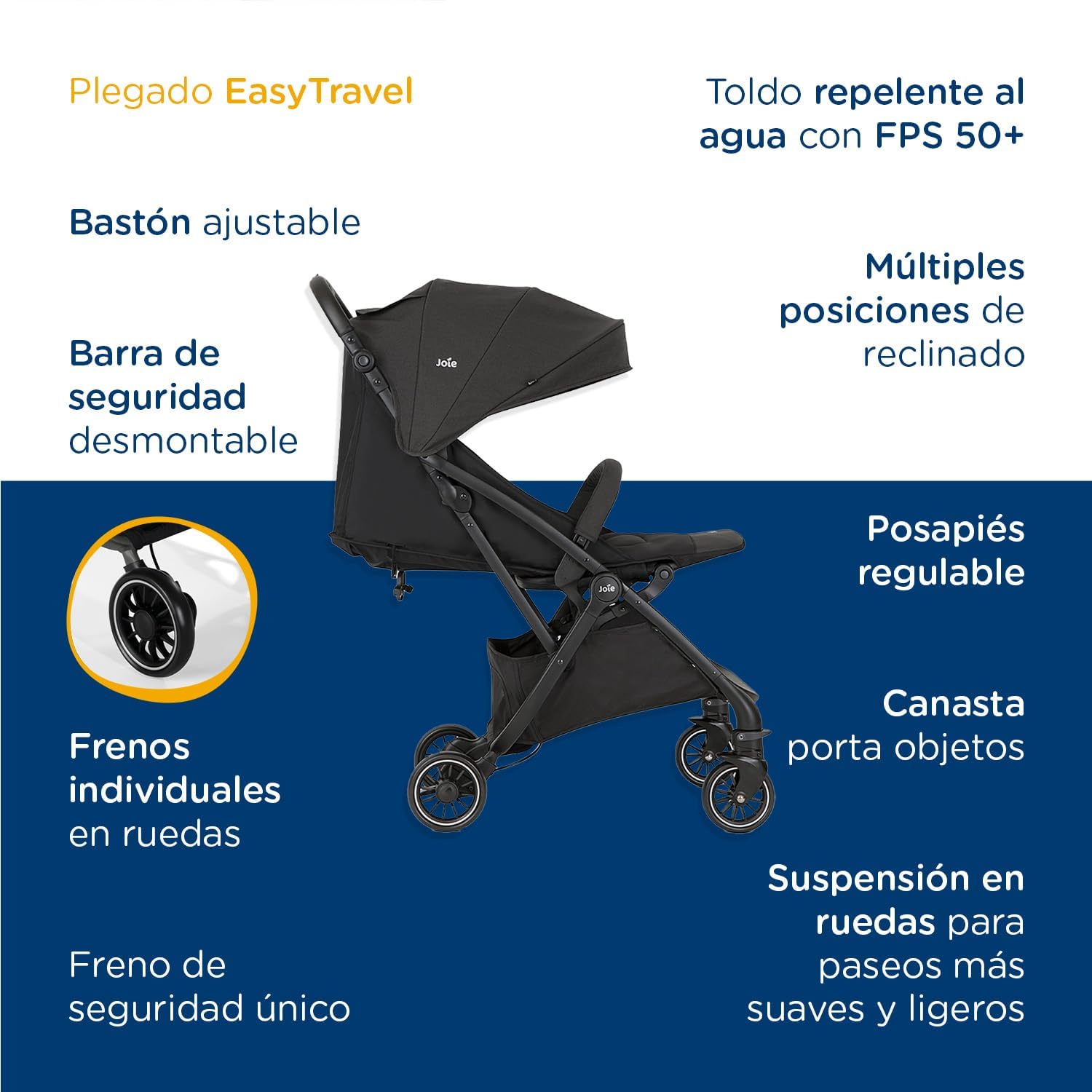 Joie Carriola para Bebe con Silla Ergonomica Tourist | Carriola Moderna para Bebes | Carriola de Baston Ligera Convertible a 2 Posiciones | Carreola con Frenos y Manija Ajustable | Carriola de viaje