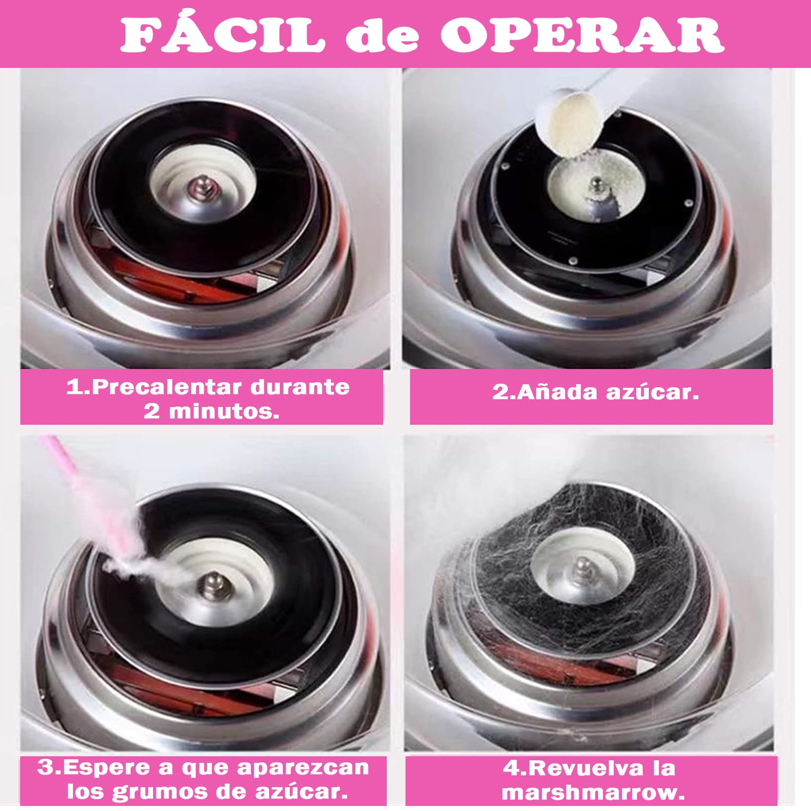 Máquina de Algodón de azucar, Mini Máquina de Algodón, Máquina de Algodón Eléctrica Portátil, con 10 Palitos de Malvavisco y Cucharas de Azúcar, para Fiestas de Cumpleaños y Eventos Familiares(Rosa)
