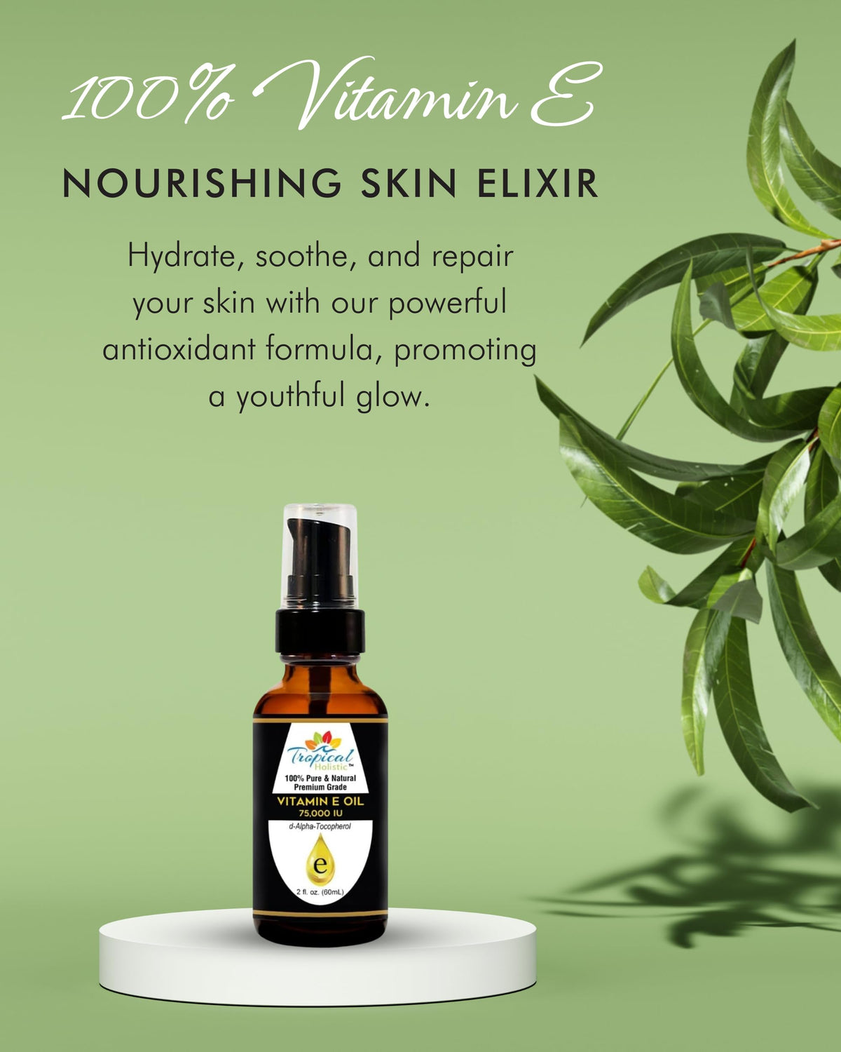 Aceite de vitamina E 100% puro de 2 onzas – máxima fuerza 75.000 UI bloquea radicales libres, ralentiza el envejecimiento, reduce las arrugas, piel, uñas, cabello, cicatrices, quemaduras solares, tamaño de viaje