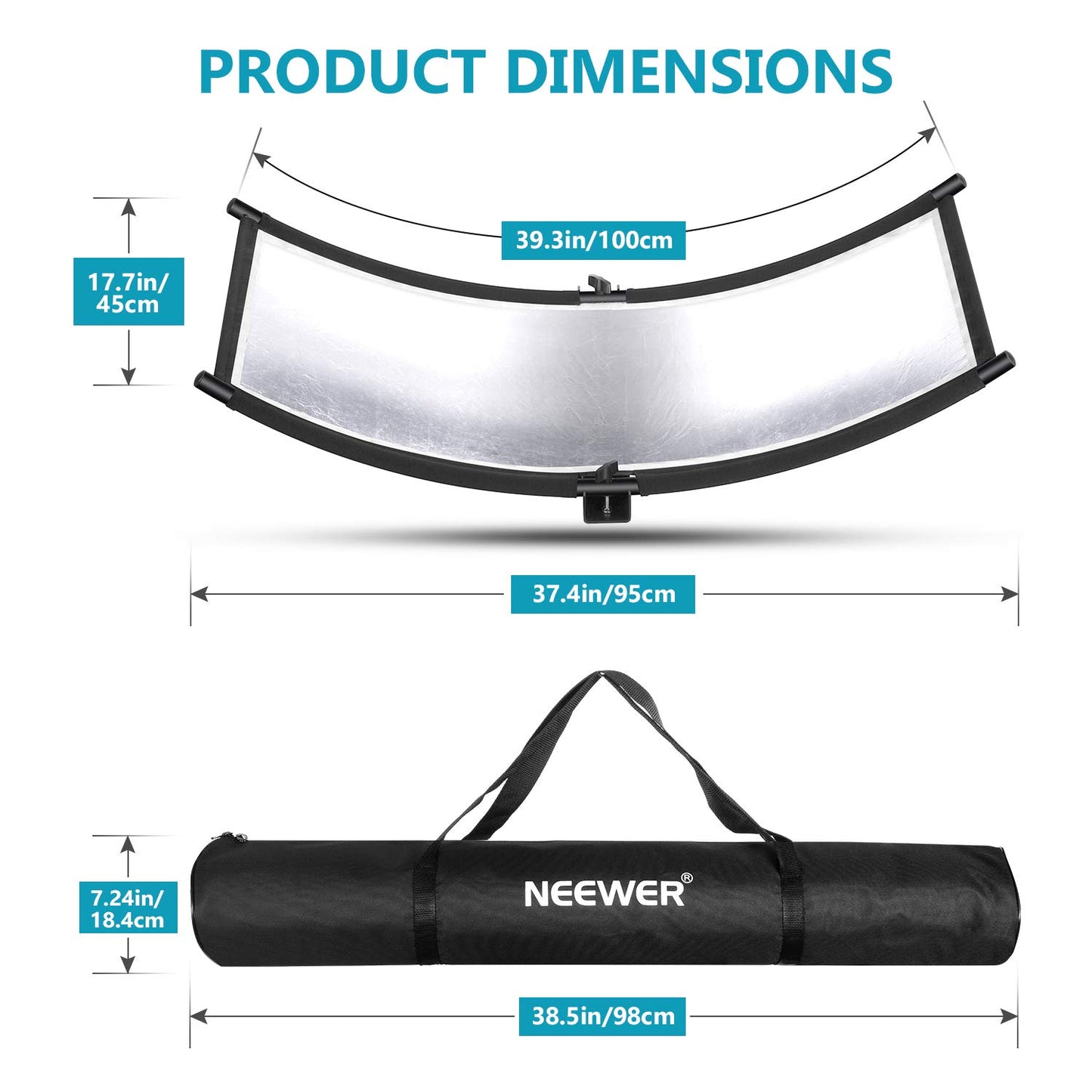 NEEWER Clamshell Difusor Reflector de Luz con Bolsa de Transporte,39”×18”/100x45cm Reflector de Iluminación Curvo para Estudio de Video y Fotografía, Negro/Blanco/Dorado/Plateado (Soporte no Incluido)