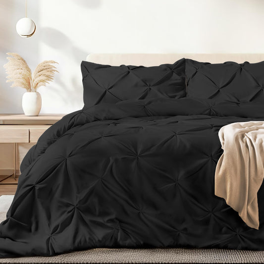 Juego Edredón Dreamlab Negro con Elegantes Pliegues y Funda de Almohada Hipoalergénico para Todo el Año 162x223cm Individual