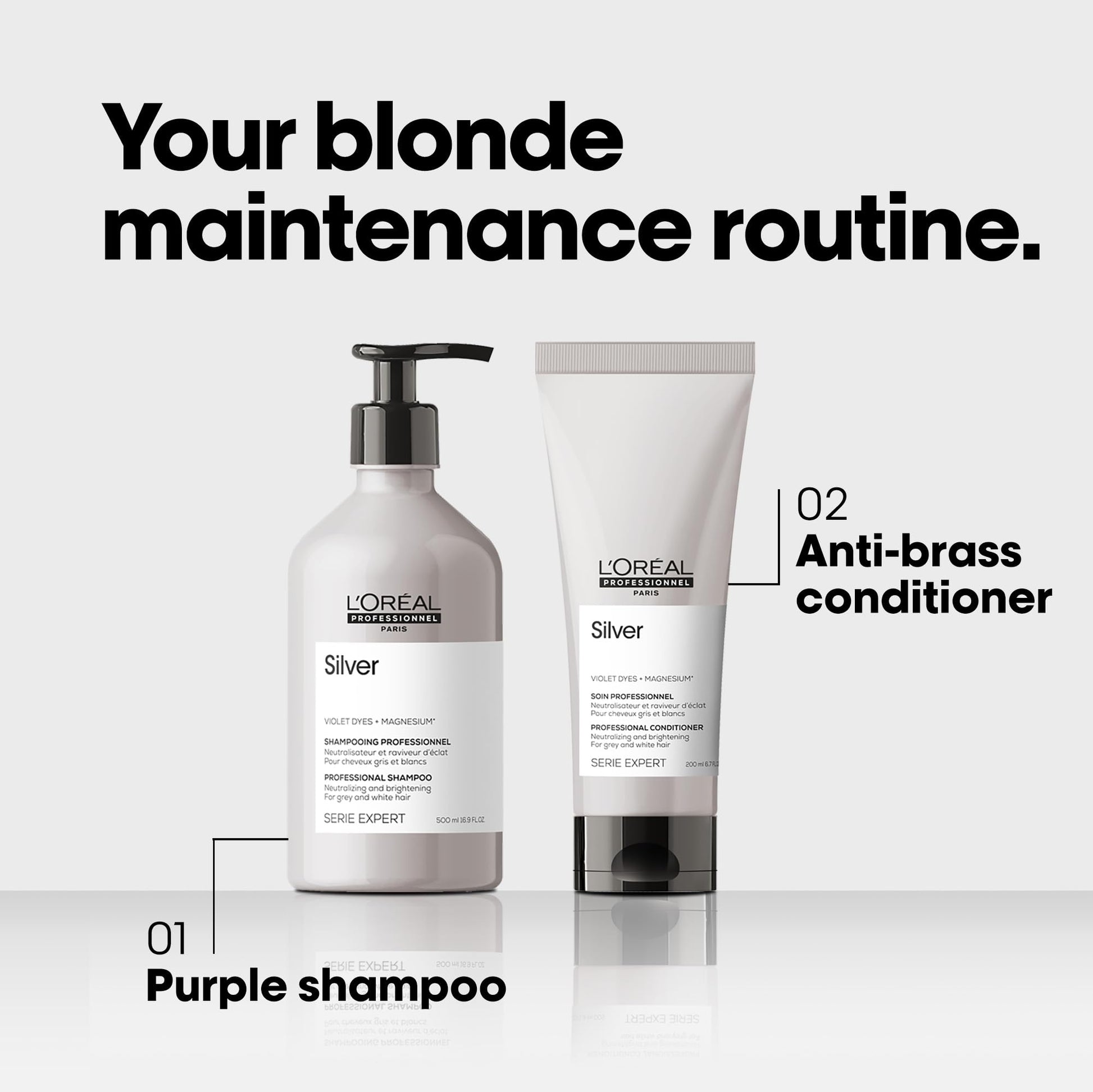 L'Oréal Professionnel Silver | Shampoo morado | Neutraliza los tonos amarillos no deseados| Para cabello gris, rubio, platinado y/o con canas | Con pigmentos morados| 500ml