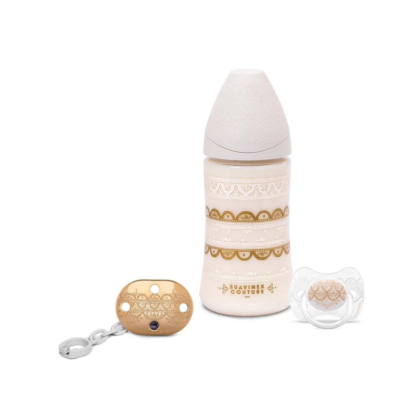 Set de Biberón, Chupón y Broche Suavinex Blanco Couture