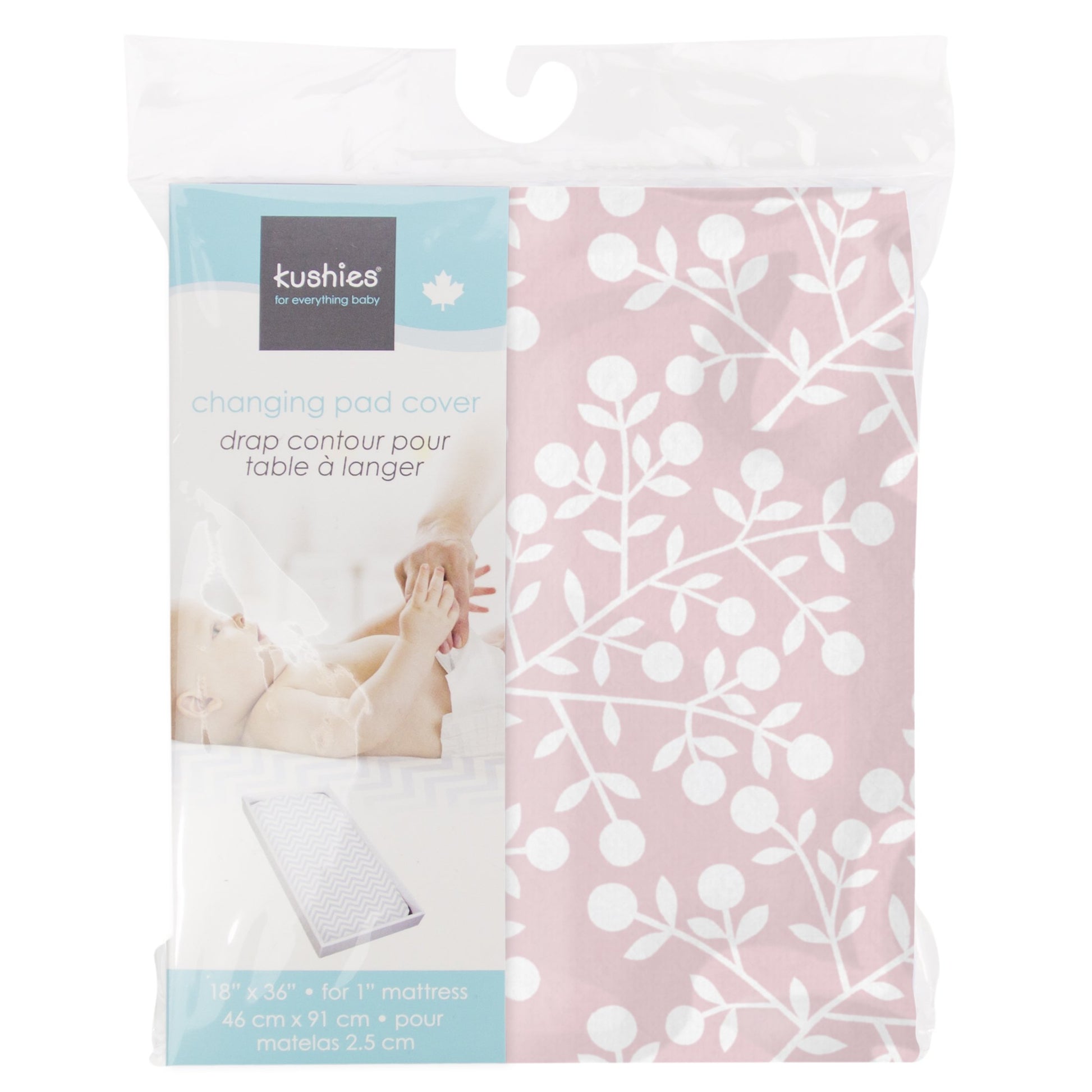 Kushies Funda para cambiador de 1 pulgada, 100% algodón transpirable, fabricado en Canadá, bayas rosas