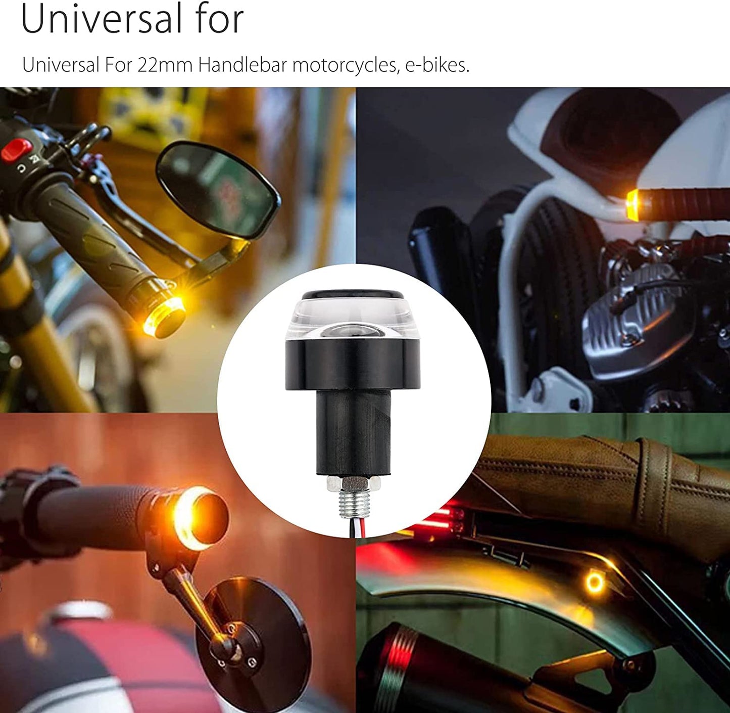 Direccionales Focos Led para Motocicleta Manubrio Laterales,Luz De SeñAl De Giro De Motocicleta,1 Par De Luces De Extremo De Manillar De Motocicleta,Luz Delantera De Resistencia Intermitente