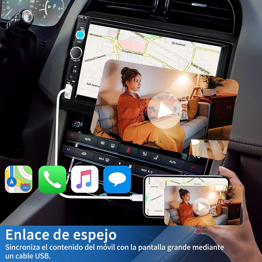 FINYQBET Estéreo para Automóvil Pantalla Táctil Capacitiva de 7 Pulgada Autoestéreos para Carro con Cámara Trasera de 12 LED Bluetooth Reproductor MP5 Soporte Enlace de Espejo Radio FM