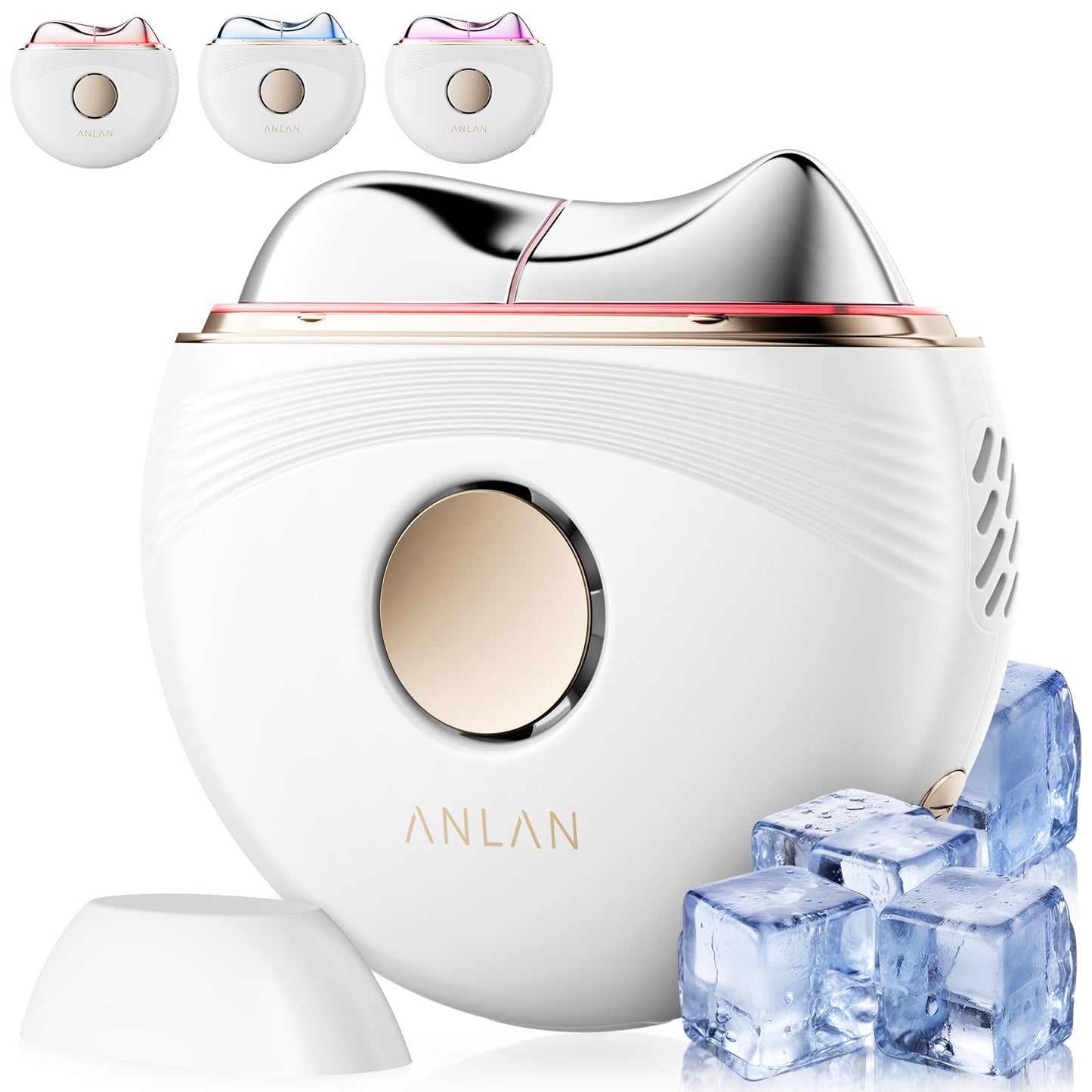Masajeador facial eléctrico EMS Gua Sha ANLAN, antiarrugas, conlámpara de luz azul violeta y roja, masajeador facial de calor fríocon 3 niveles de intensidad, antienvejecimiento (Blanca)