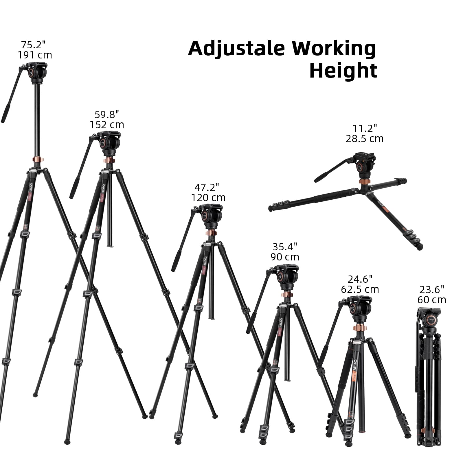 Cayer Trípode de Video de Aluminio de 191 cm Con Cabeza de Fluido y Monopié - Para Cámara DSLR, Capacidad de Carga de 6 kg - FP2450H6