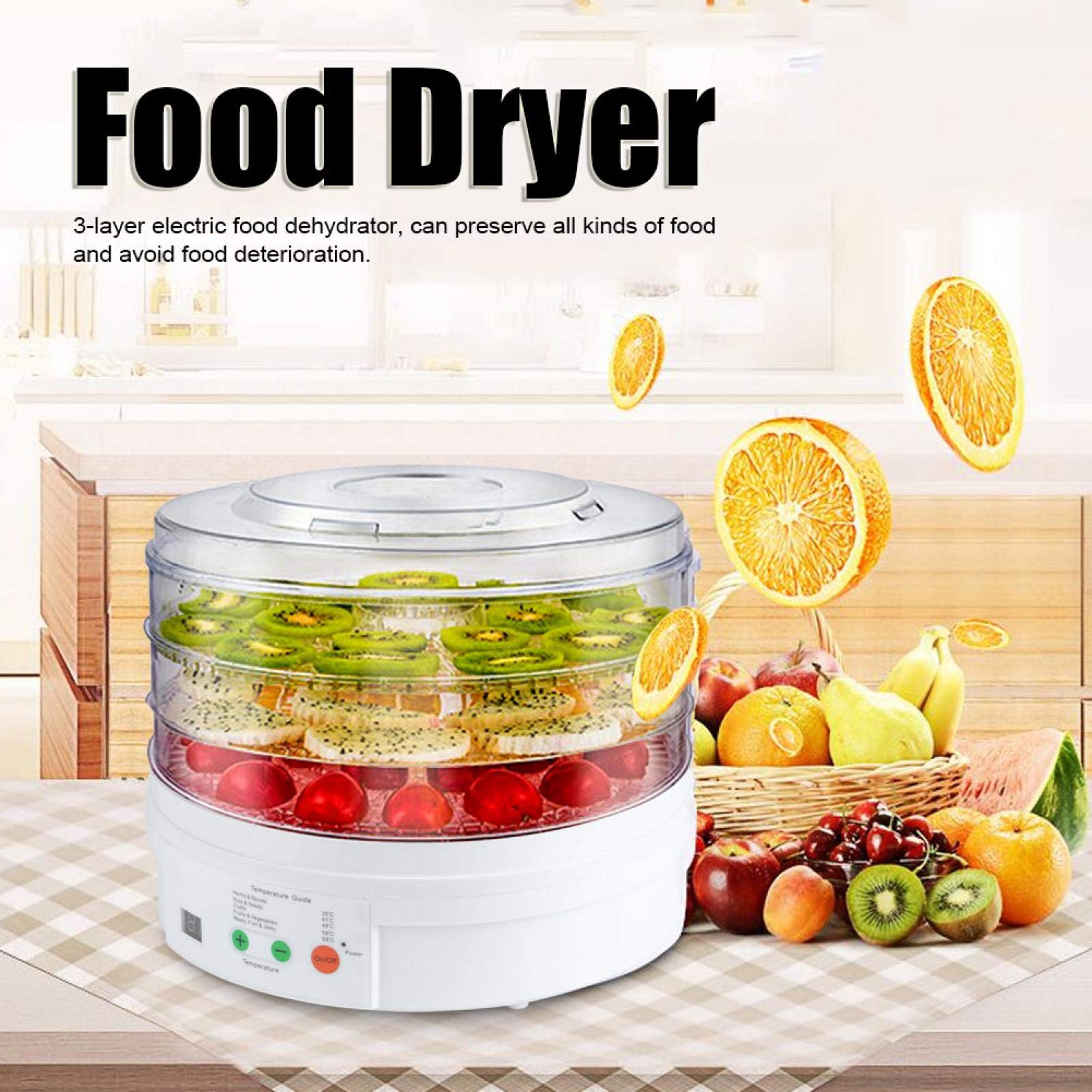 Deshidratador de Alimentos 3 Capas, Ciclo Calentamiento Máquina Secadora Frutas Verduras Deshidratador Eléctrico Inteligente Alimentos para familia prepara frutas verduras carnes hierbas