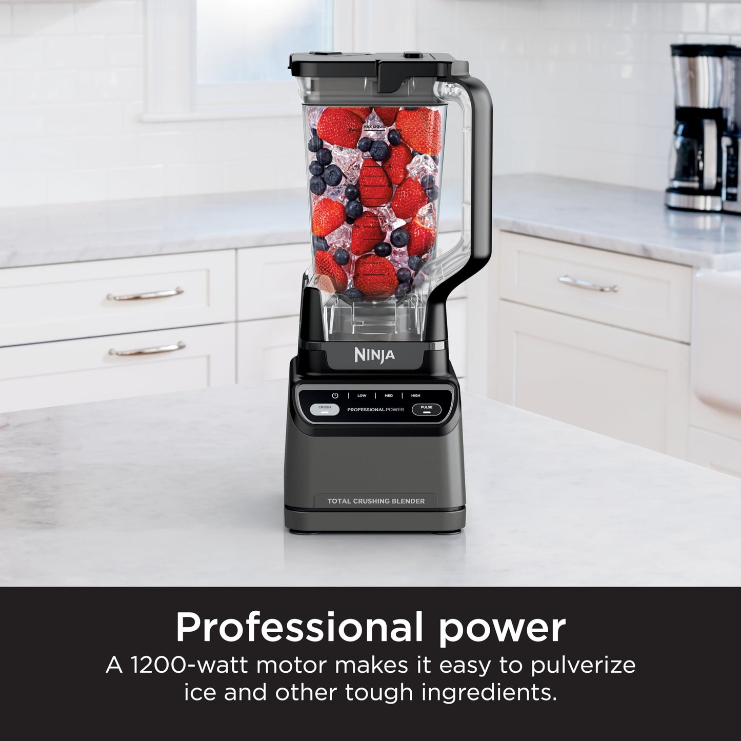 Ninja BR201AMZ - Licuadora profesional 2.0, 1200 vatios, programa Auto-iQ, cuchillas Total Crushing, 2.1 litros (72 onzas) Jarra de 4 velocidades manuales para batidos, licuados y bebidas congeladas,