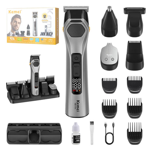 Recortadora de Barba KEMEI Inalámbrica IPX6 Impermeable con Pantalla LED para Hombre