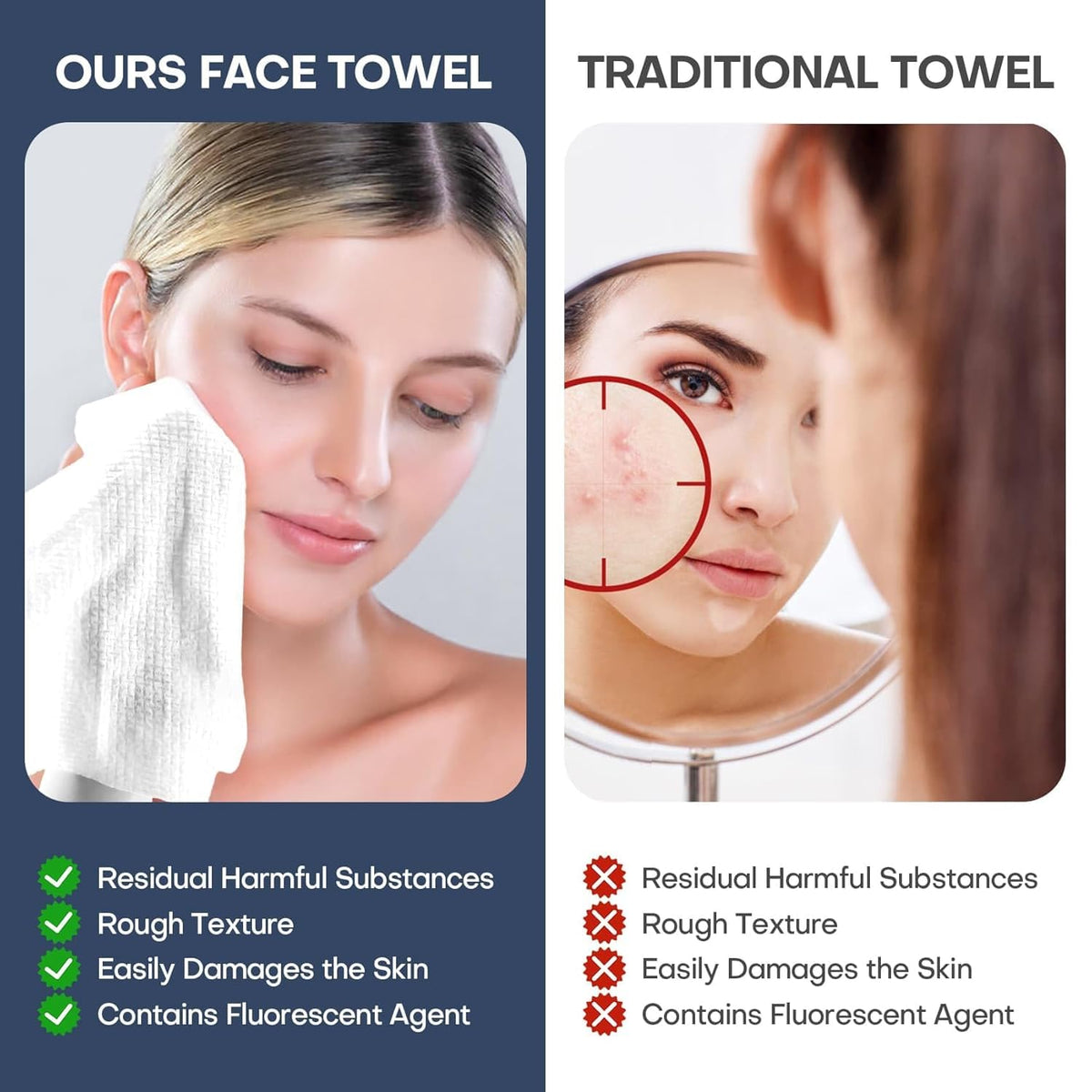 FCaeon Toalla Desechable Comprimida Espesa Grande,Toallita Facial Suave Reutilizable Pañuelo de Algodón Portátil para Viaje,Camping,Senderismo,Hotel,Salón de Belleza,Aire Libre(Azul Oscuro 50 Unidad)