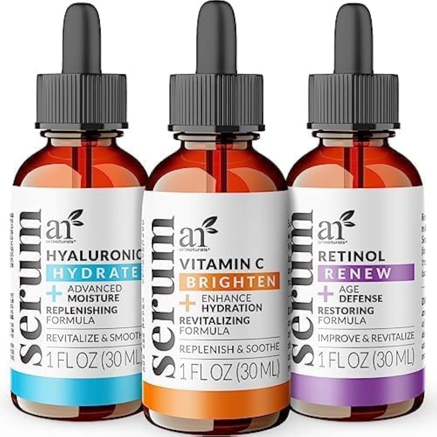 ArtNaturals Anti-Aging-Set with Vitamin-C Retinol and Hyaluronic-Acid - (3 x 1 oz) Serum for Anti Wrinkle and Dark Circle Remover ‰ÛÒ All Natural and Moisturizing