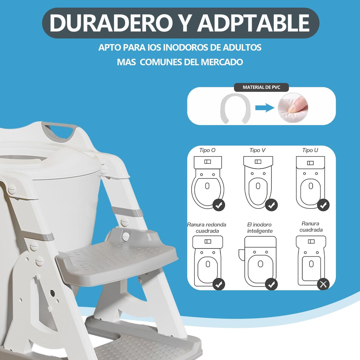 Asiento de Entrenamiento Infantil con Escalera Plegable Ergonómico y Acolchonado, Antideslizante, para Niños de 2 a 7 Años