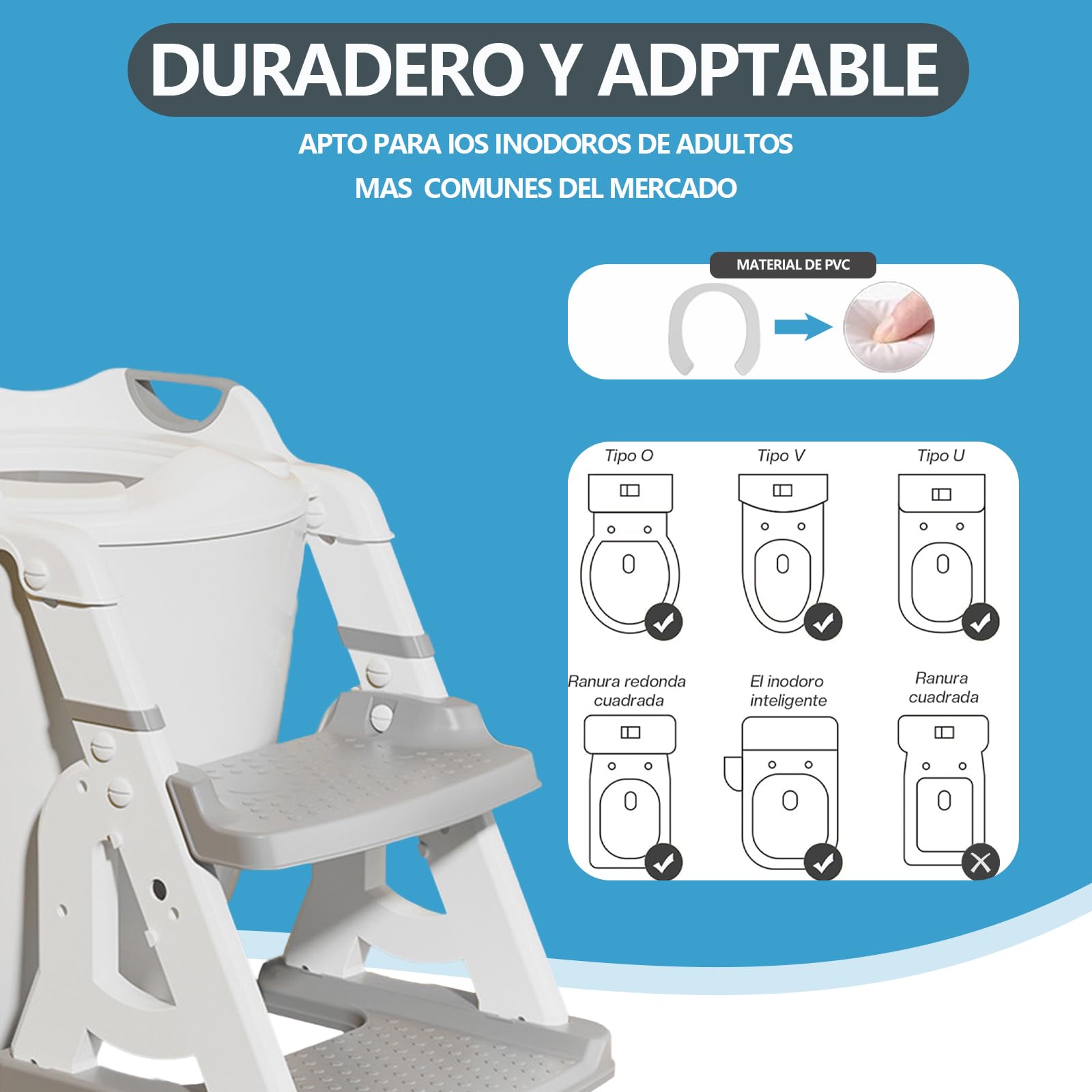 Asiento de Entrenamiento Infantil con Escalera Plegable Ergonómico y Acolchonado, Antideslizante, para Niños de 2 a 7 Años