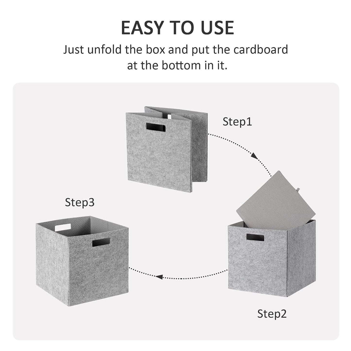 childishness ndup Felt Storage Cubes 12" x 12", 3 Packs, Collapsible Storage Bins with Dual Handles, Organizer Baskets for Home Bedroom, Nursery Closet Organizers (Light Grey)