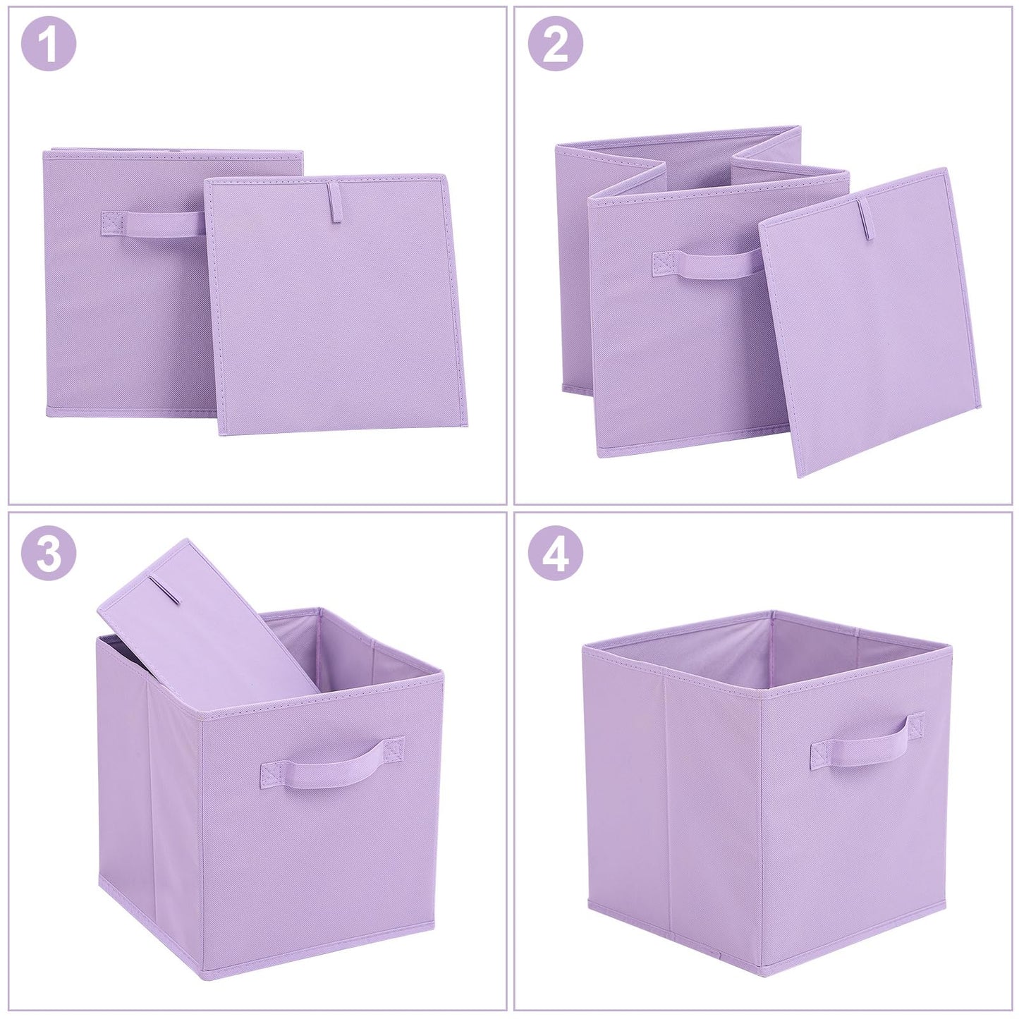 Cubos de tela para almacenamiento, paquete de 6, cubos de almacenamiento duraderos de colores divertidos con asas, cestas plegables para el hogar, morado, rosa, peachpuff