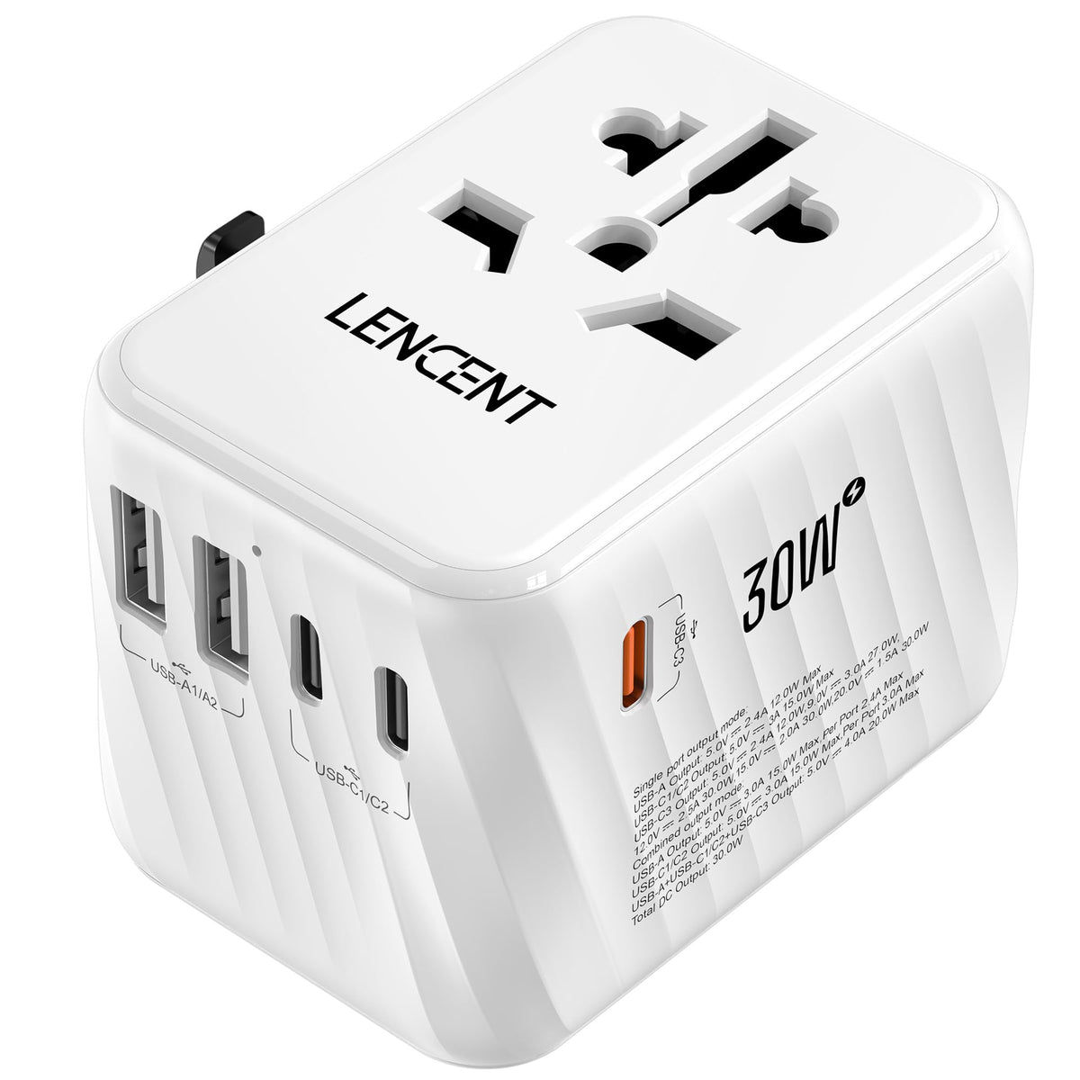 Adaptador Universal de Viaje LENCENT Blanco Cargador Rápido Internacional