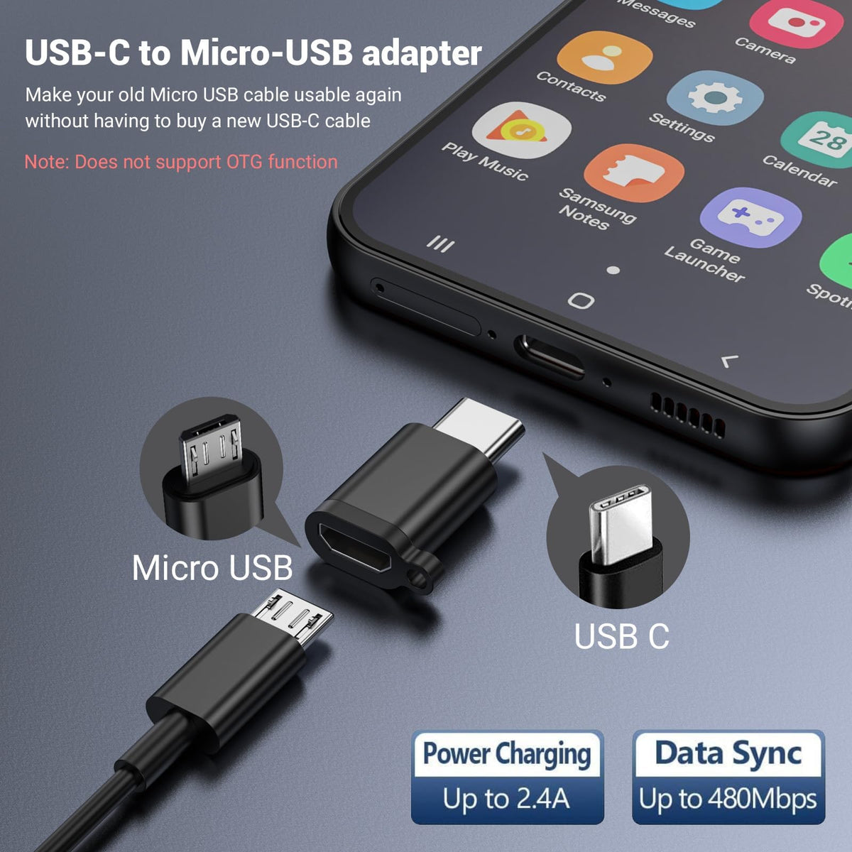 Adaptador USB C a Micro USB Fidioto Compatible con Carga y Transferencia de Datos