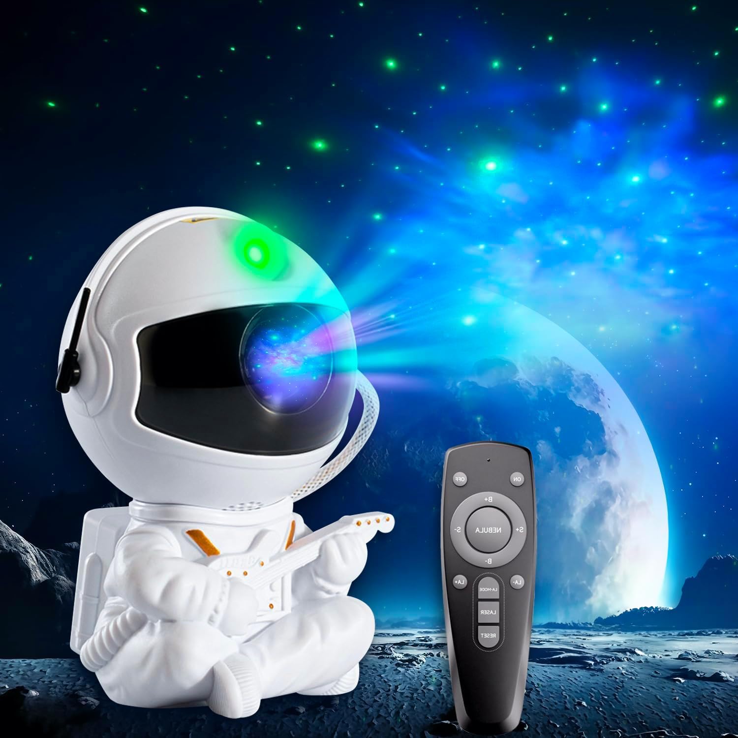 Bluelander Proyector Astronauta, Astronauta Proyector de Estrellas, Control Remoto, Luces Estrellas, Adecuado para Niños, Regalo Ideal, Ángulo Ajustable 360° (Blanco)