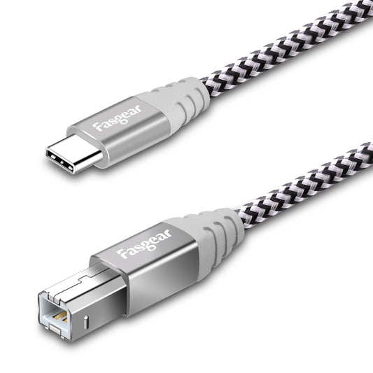 Cable USB B a Tipo C Fasgear Gris Nylon Trenzado para Impresora y Escáner