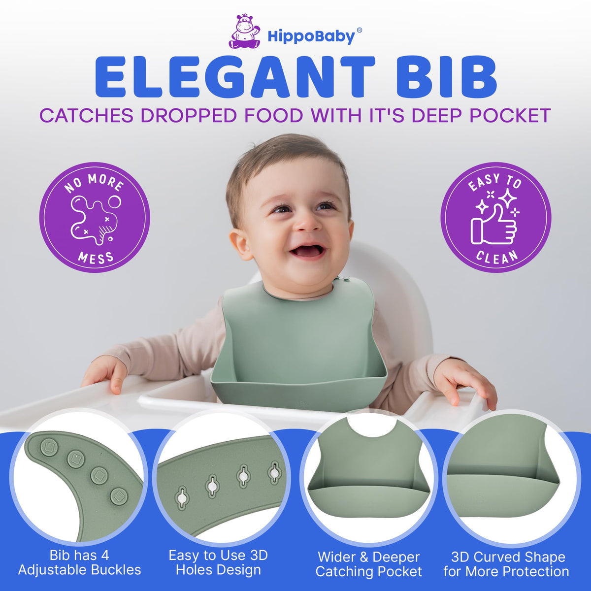HippoBaby Suministros para destete guiado por el bebé | Juego de alimentación para bebé de 10 piezas de silicona, babero de bebé y niño, taza, plato dividido y tazón, cucharas para autoalimentación