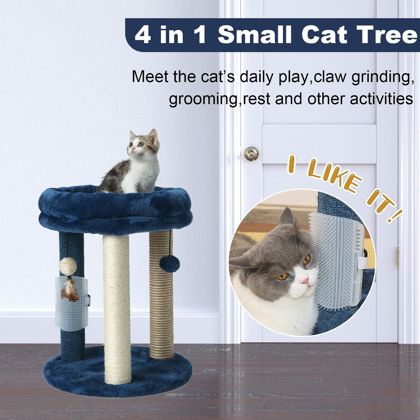 Árbol Rascador MECOOL Azul con Cama Suave y Juguetes para Gatos y Gatitos de Interior