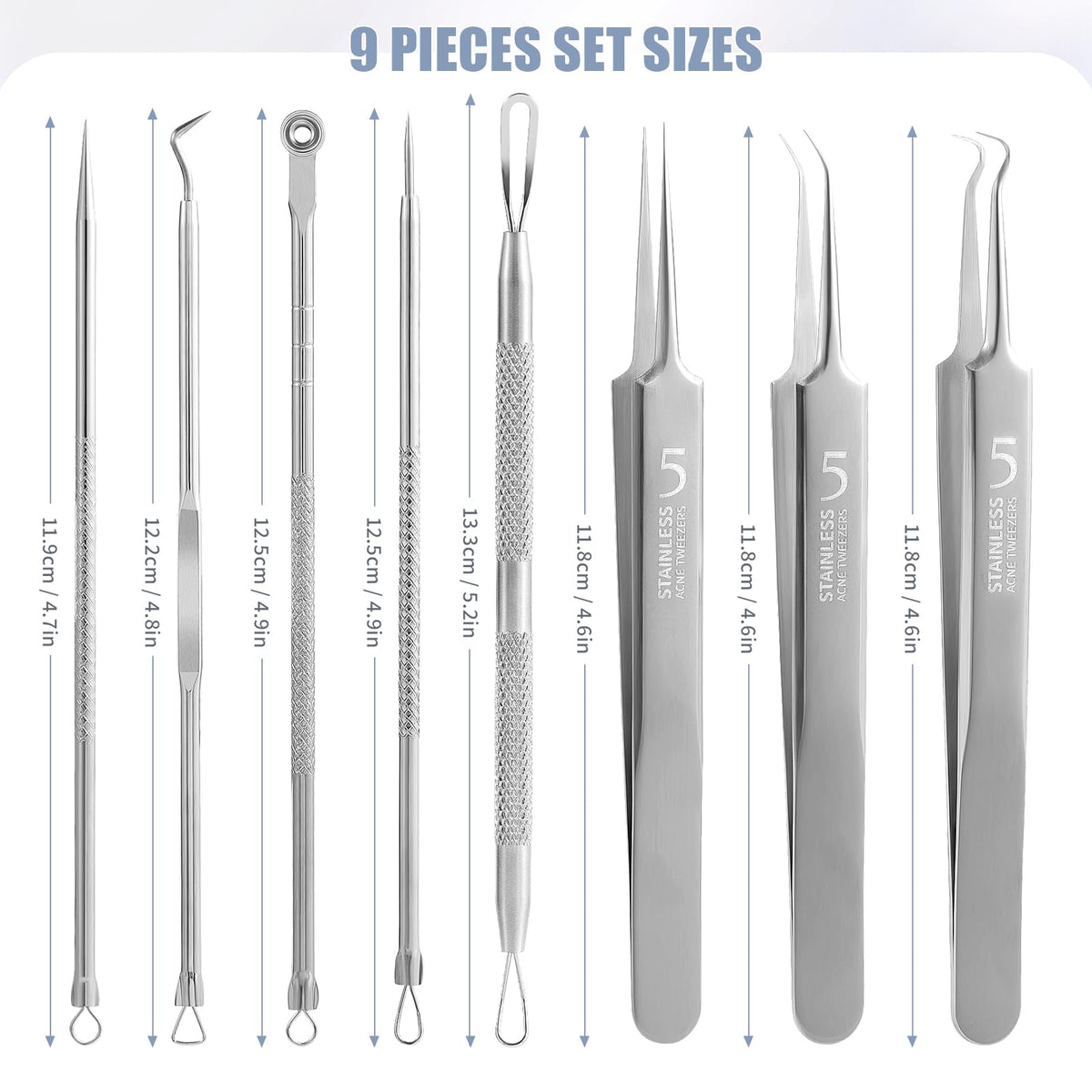 FEITA - Kit de herramientas para quitar espinillas, extractor de espinillas, herramientas para acné para nariz facial, aguja de acné de acero inoxidable, herramienta de eliminación de golpes faciales