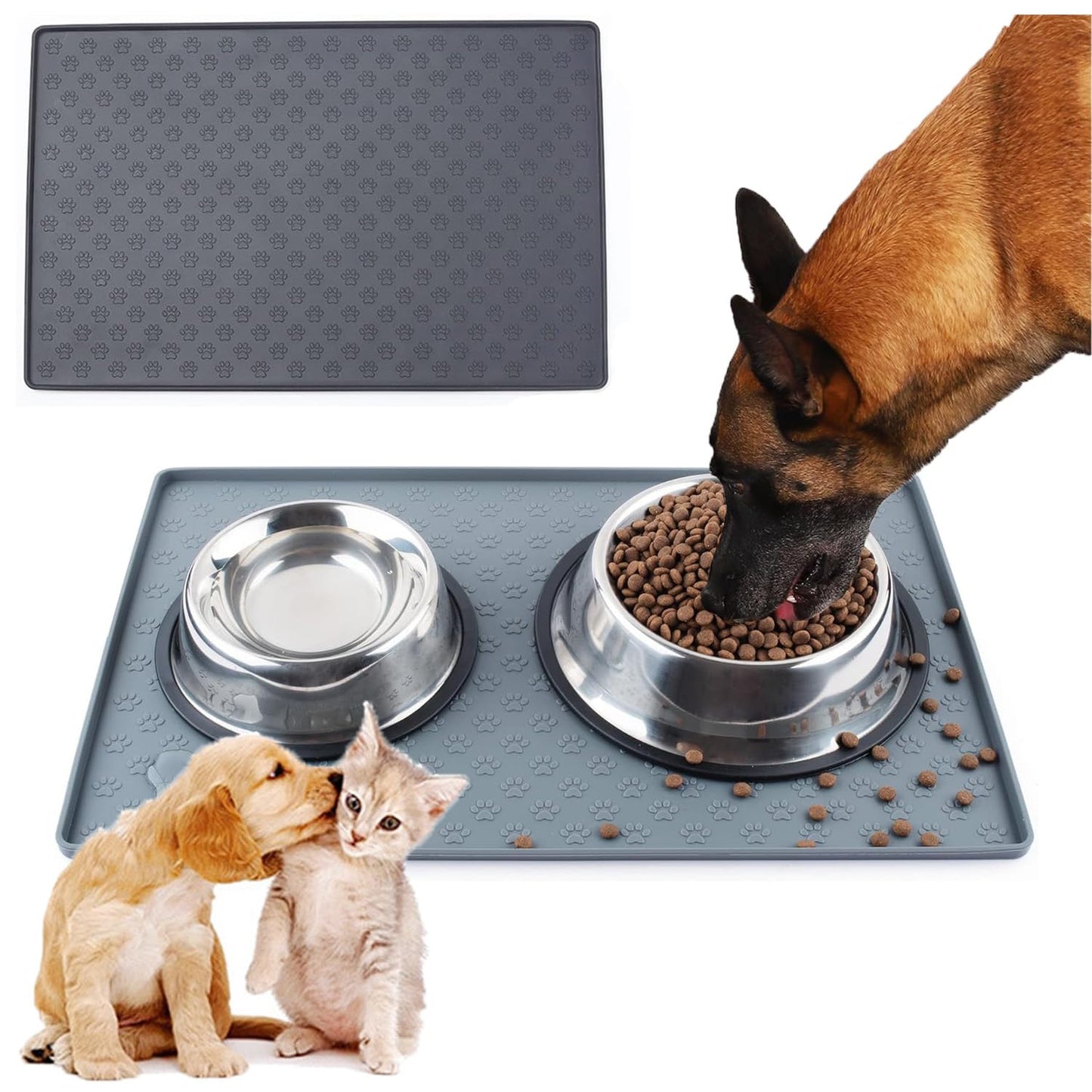 Tapete de Silicona para Comida de Perro Gris Antiderrame