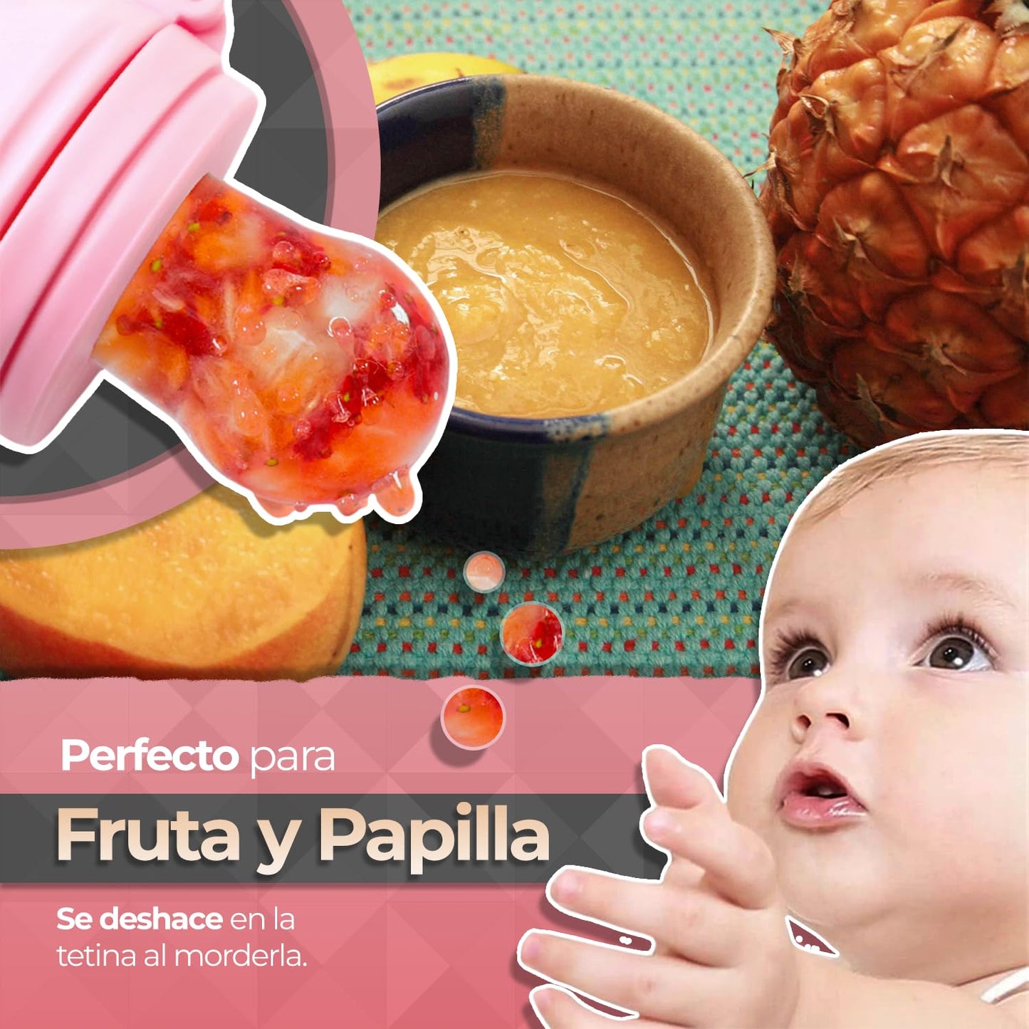 Chupones alimentadores para frutas y papillas con tapa libre de bpa, dibujos animados, 4m+ 3 piezas (pig rosa gris / dino rosa / monkey naranja)