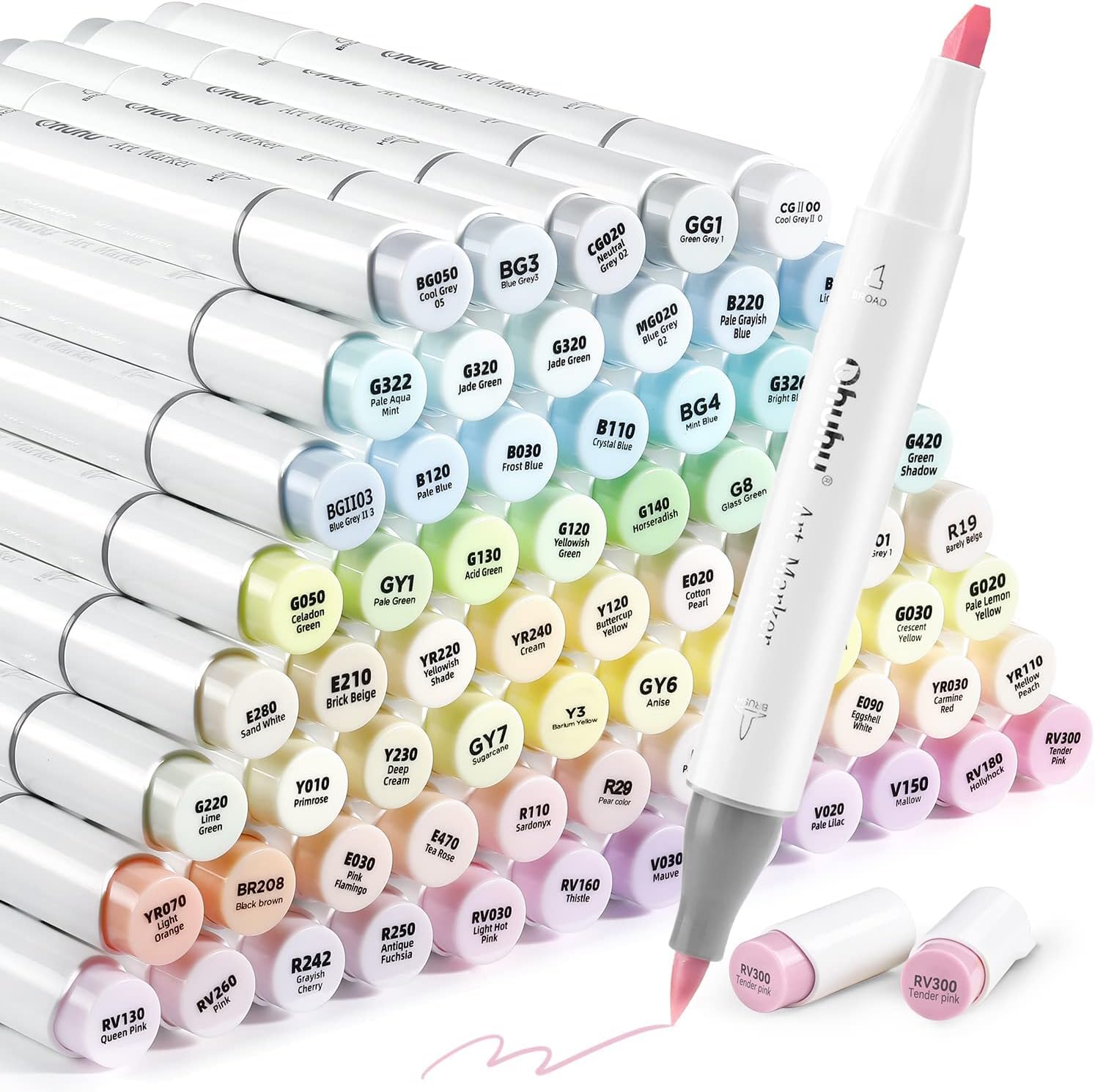 Ohuhu - Marcadores a base de alcohol - 96 colores pastel de Honolulu Sweetness + Blossoming - Marcadores de alcohol de doble punta para artistas adultos para ilustrar y colorar - Pincel y cincel - Tinta recargable