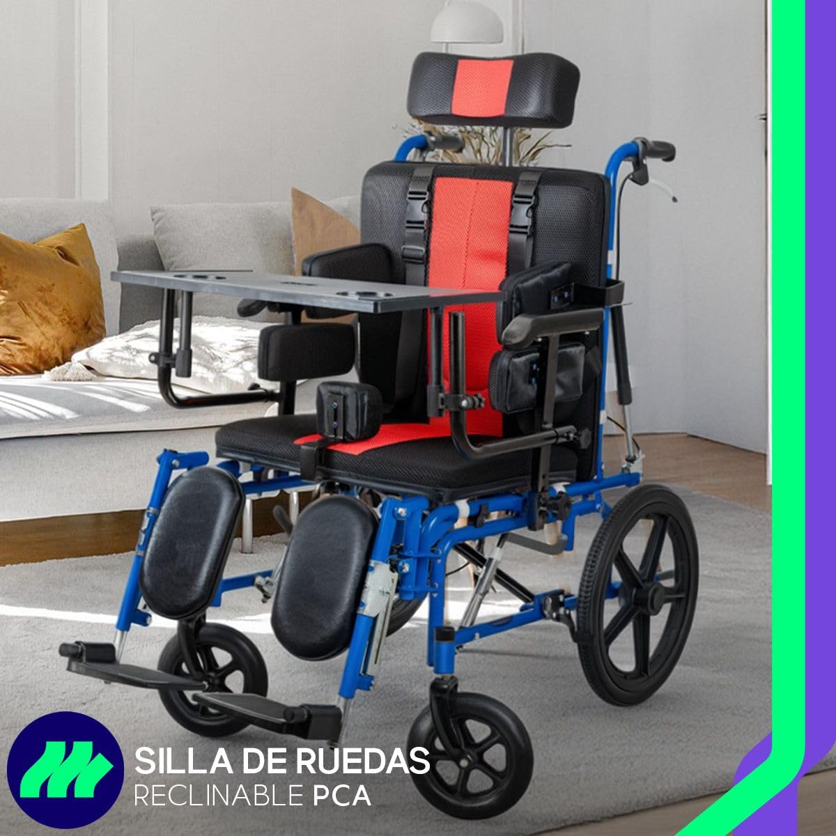Silla de Ruedas Medical Store Roja Negra Acero Resistente para Adulto con Eleva Piernas Desmontables y Descansabrazos Ajustable para Parálisis Cerebral de Lujo