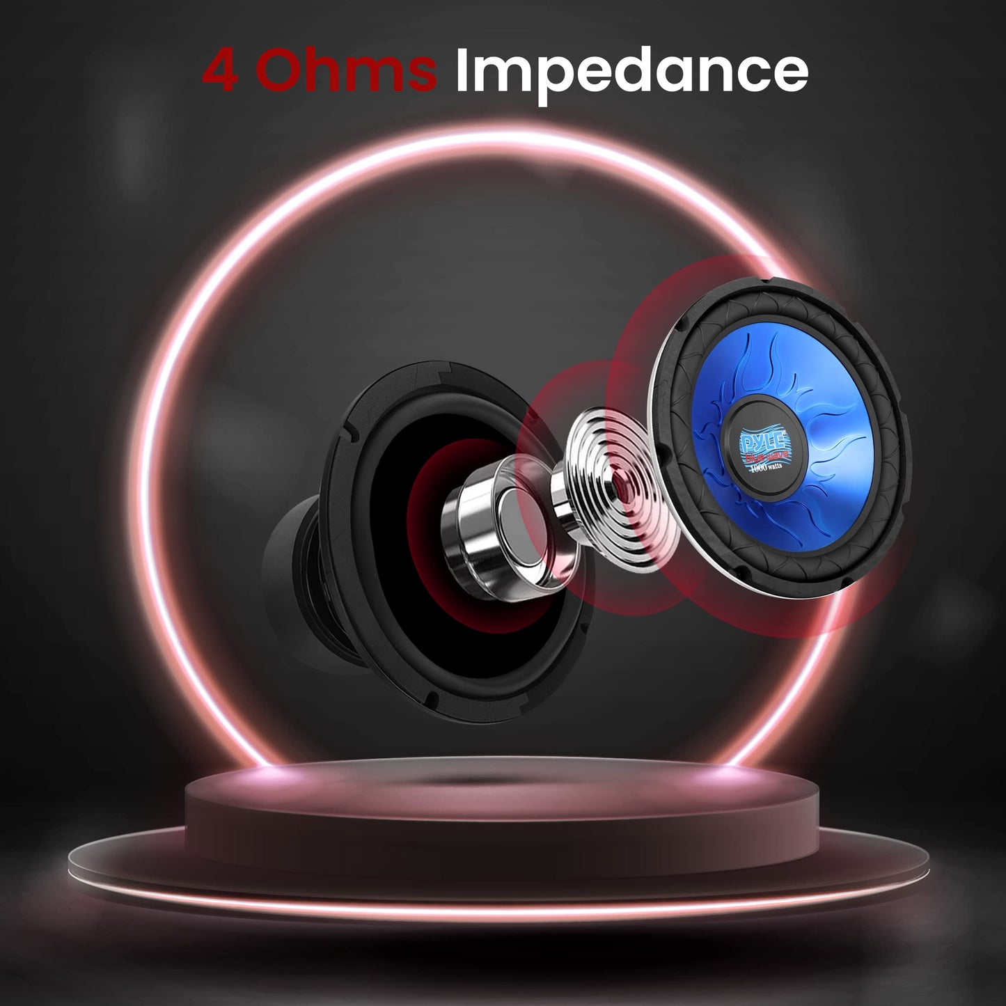 Pyle Bocina para Coche Subwoofer de 1000 Watts de Potencia Cono de 10 Pulgadas, Bobina de Voz Dual, para el Sistema de Sonido Estéreo del Auto, Azul