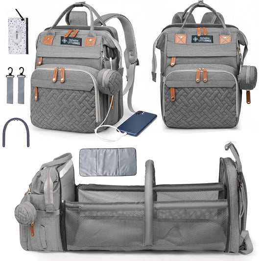 Mochila para Pañales LittleOnes Alta Capacidad USB y Accesorios Negra para Bebé