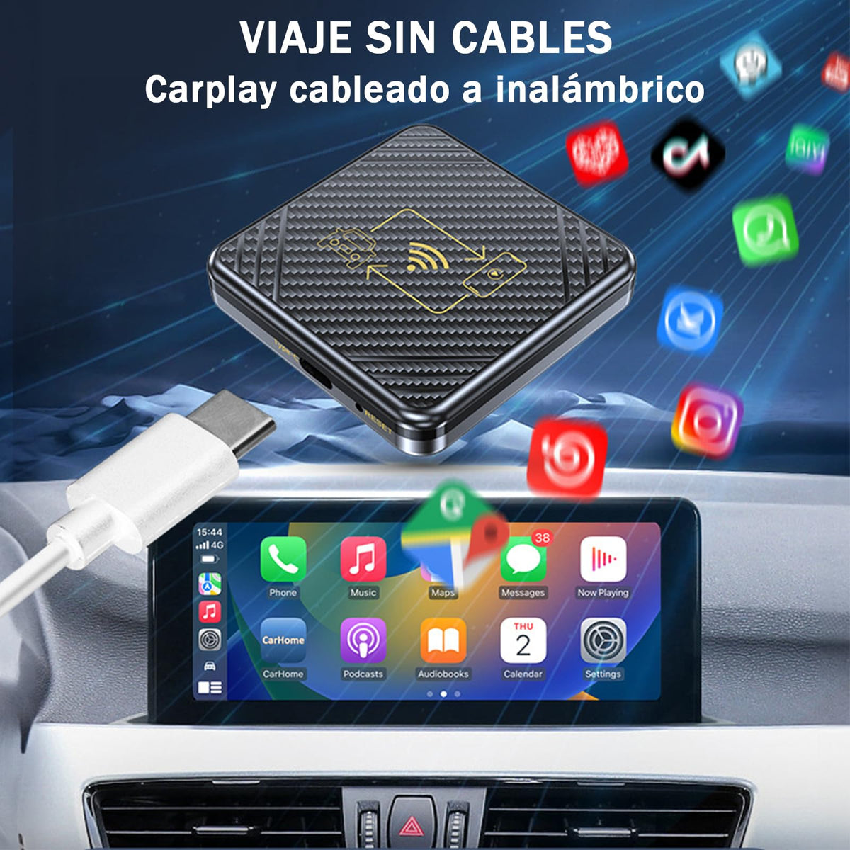 Adaptador Inalámbrico TEVSWCD 5GHz WiFi para CarPlay y Android Auto 2 en 1