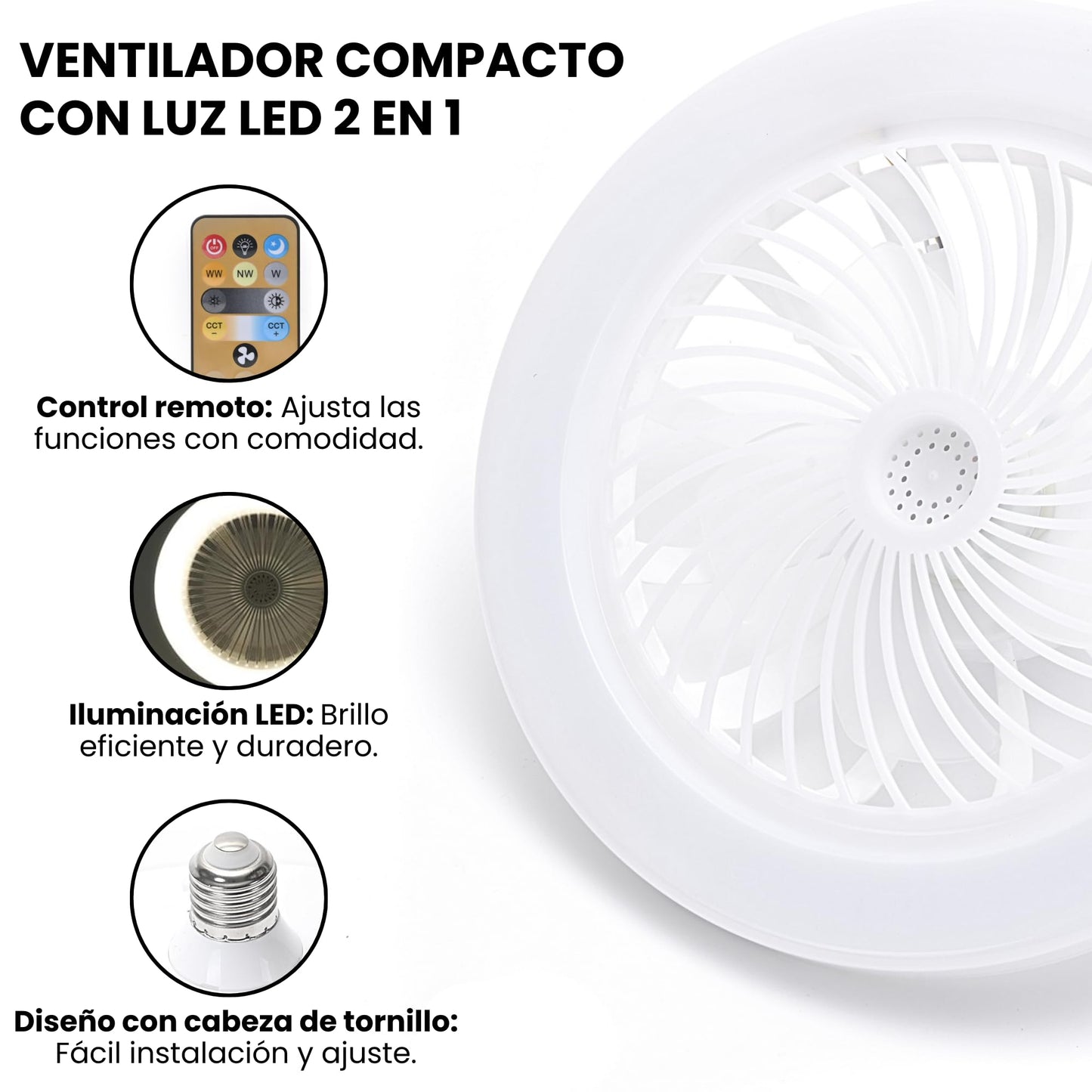 Begonia Ventilador de Techo con Luz LED de Tres Tonalidades - Control Remoto Inteligente con Temporizador - 30W - 25.5 X 13cm