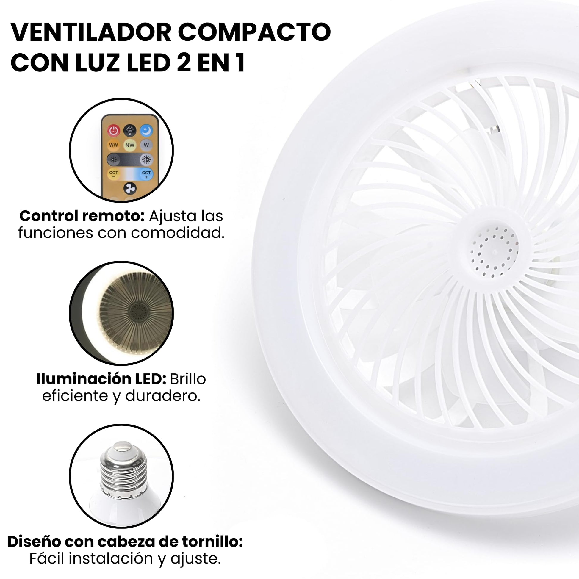 Begonia Ventilador de Techo con Luz LED de Tres Tonalidades - Control Remoto Inteligente con Temporizador - 30W - 25.5 X 13cm