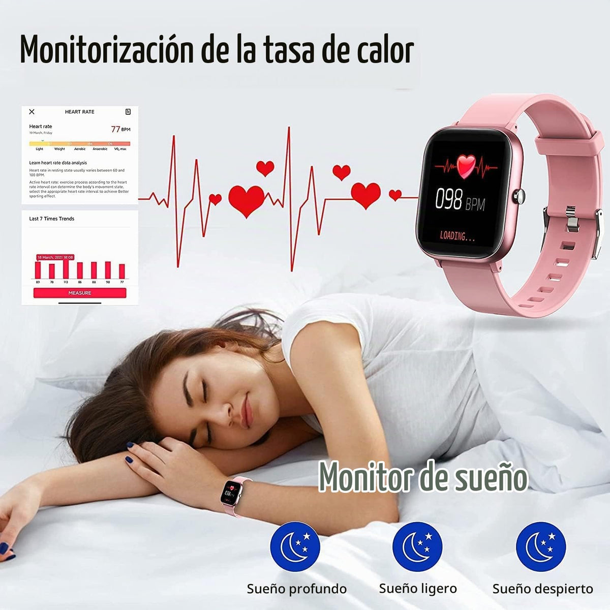 Smartwatch LOLO Rosado Impermeable para Hombre Mujer
