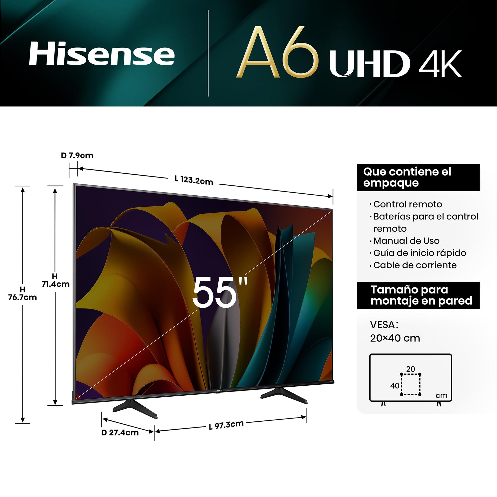 HISENSE Televisión Pantalla 55 Pulgadas Google TV 4K UHD 55A6N