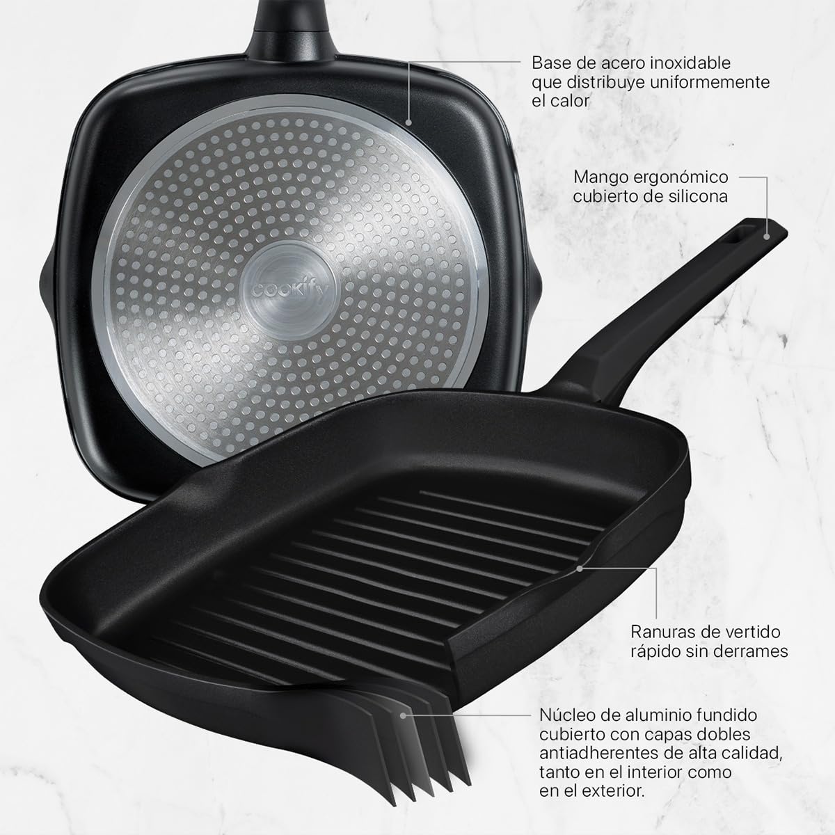 Sartén de Aluminio Cookify Negro con Revestimiento Antiadherente de Grill 28 cm