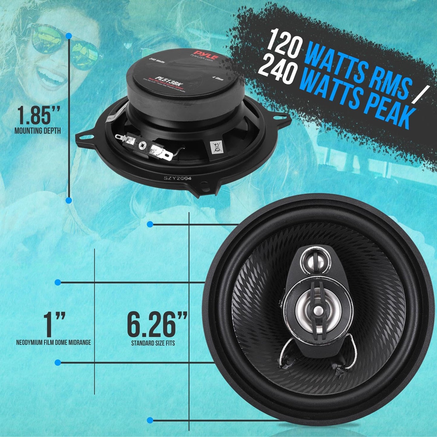Bocinas para Coche Pyle Triaxiales 5.25 Pulgadas 240W Universales Repuesto OEM