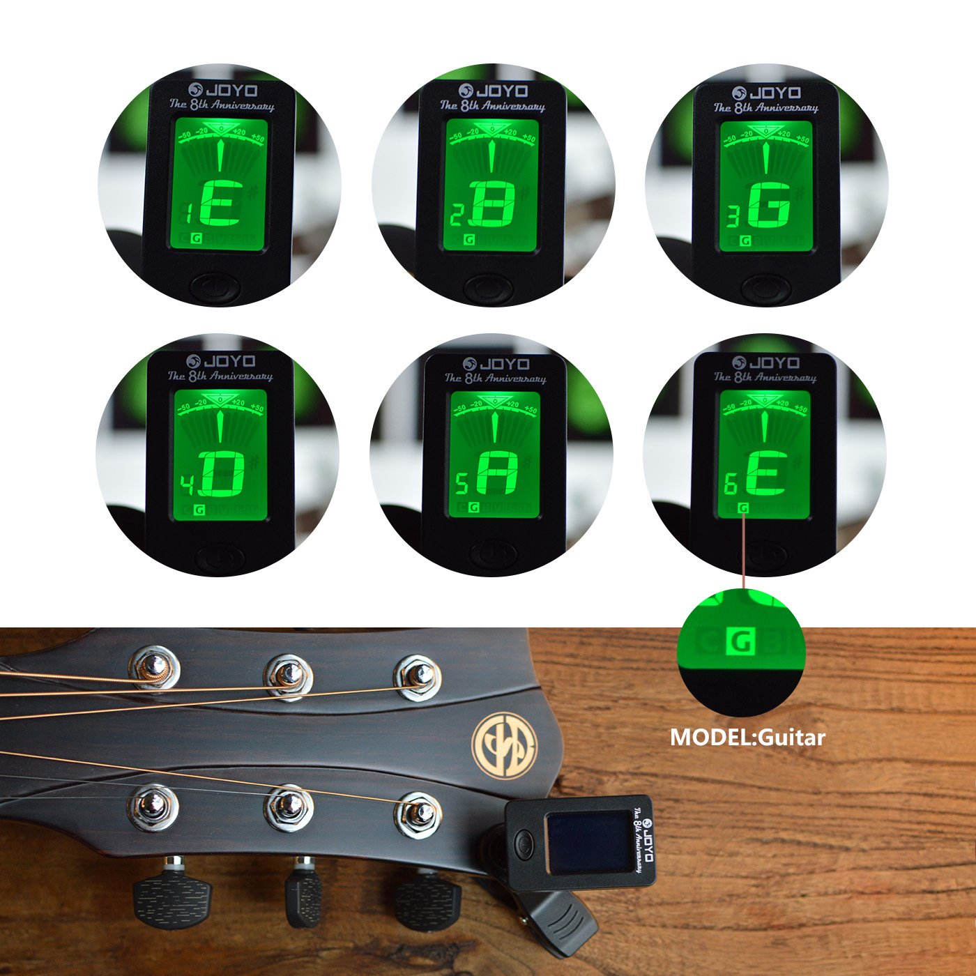 JOYO JT-01 Afinador Cromático de Clip para Guitarra, bajo, Ukulele y violín
