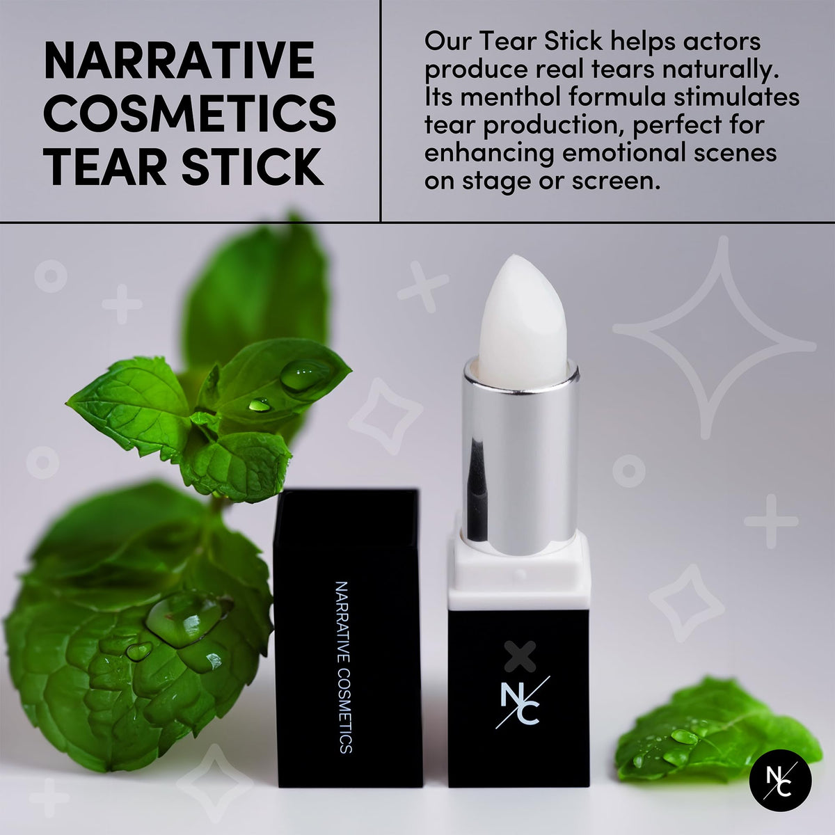 Narrative Cosmetics Lápiz lágrima, cera con infusión de mentol para lágrimas naturales en el taco, maquillaje profesional SFX para cine, teatro, TV, actuación