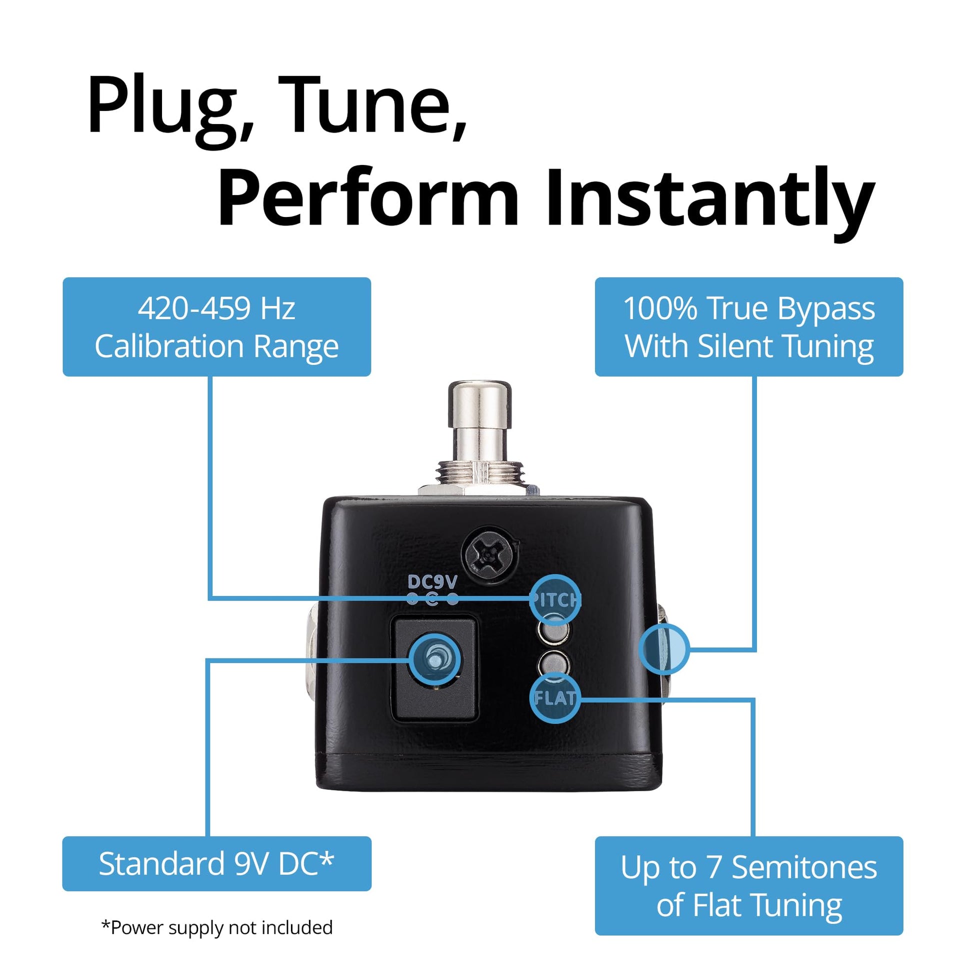 KLIQ TinyTune Pro - Pedal sintonizador de escenario para guitarra y bajo con cambio de derivación verdadero, calibración de tono y afinación plana (se requiere fuente de alimentación)