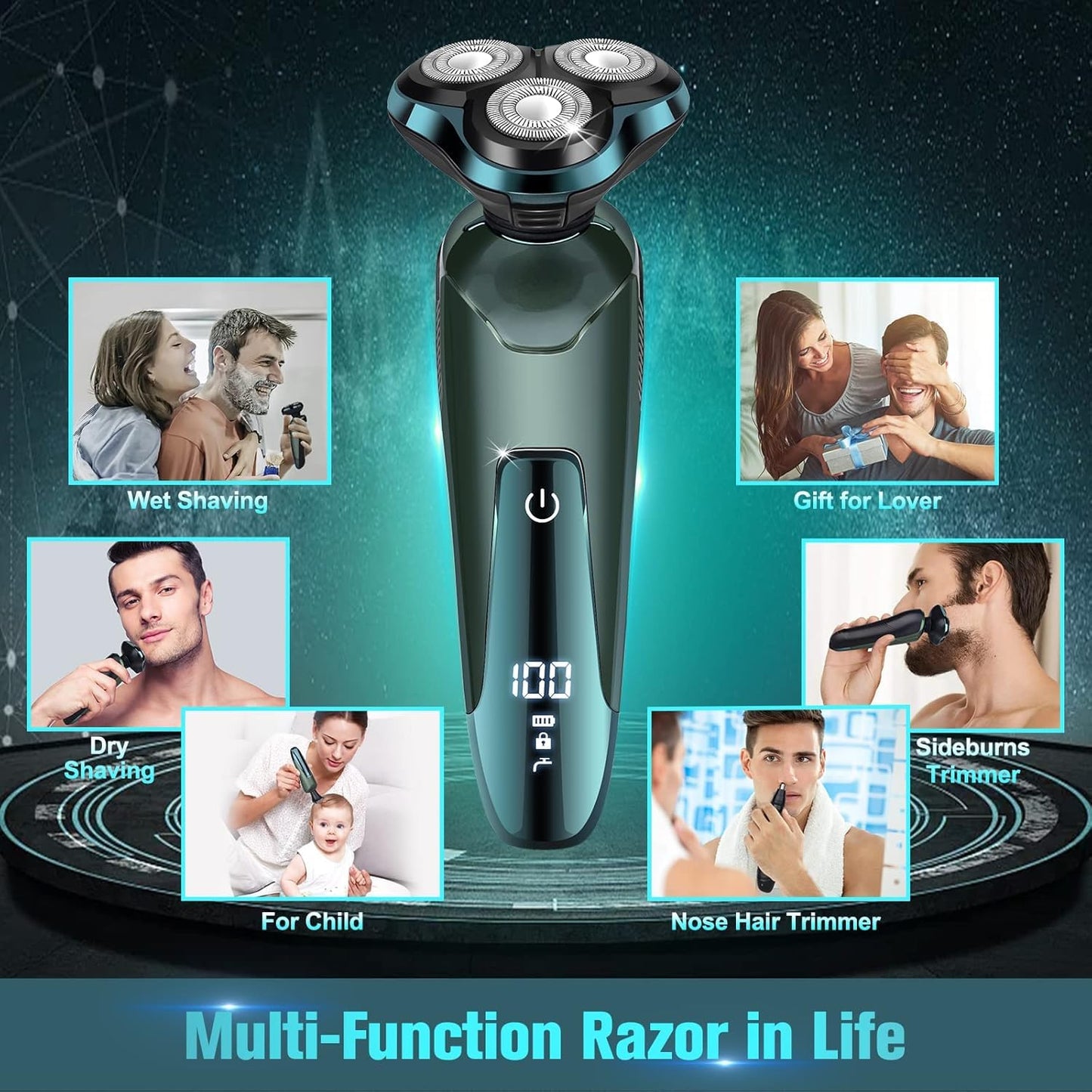 Maquinilla de afeitar eléctrica para hombres, afeitadoras eléctricas para caras de hombres, cuchilla desmontable 3D rotativa para afeitarse con recortadora de nariz, cepillo de limpieza facial